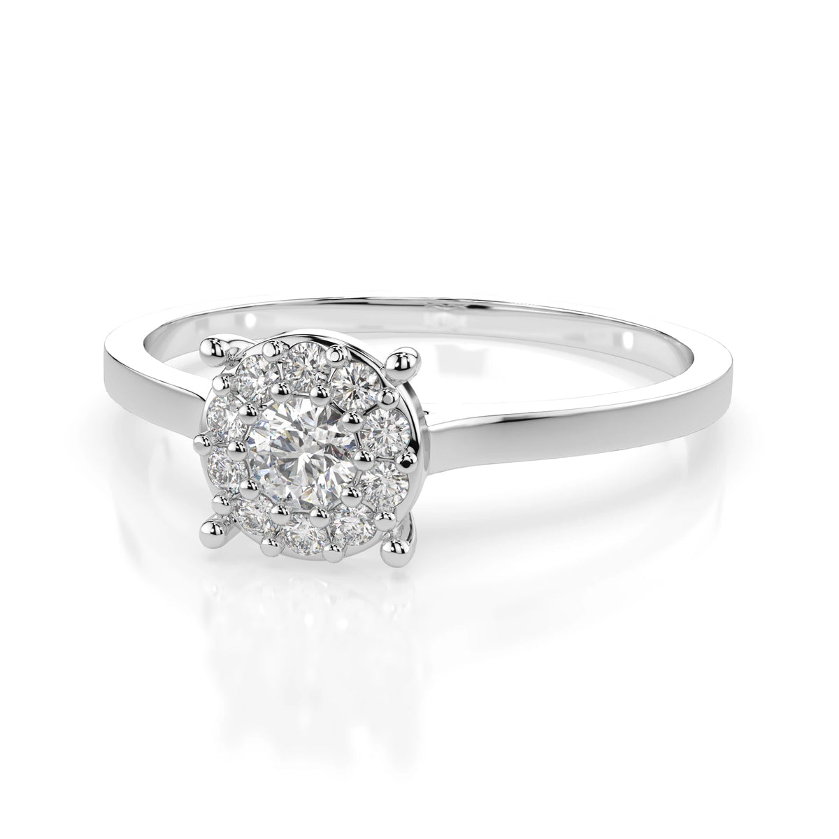Inel de Logodnă din Aur cu Diamant Central Rotund Briliant și Diamante Laterale 0,18 CT