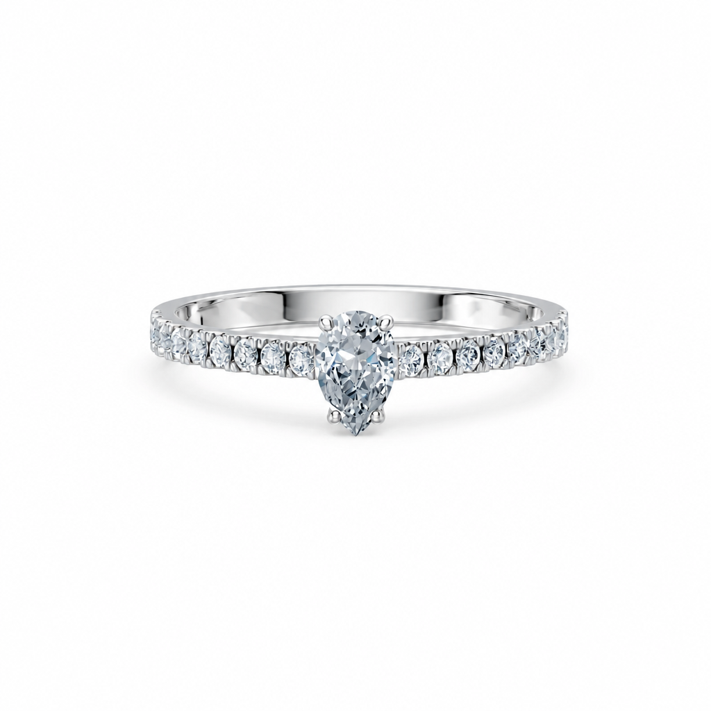 Inel de Logodnă din Aur cu Diamant Central Pear și Diamante Laterale 0,53 CT