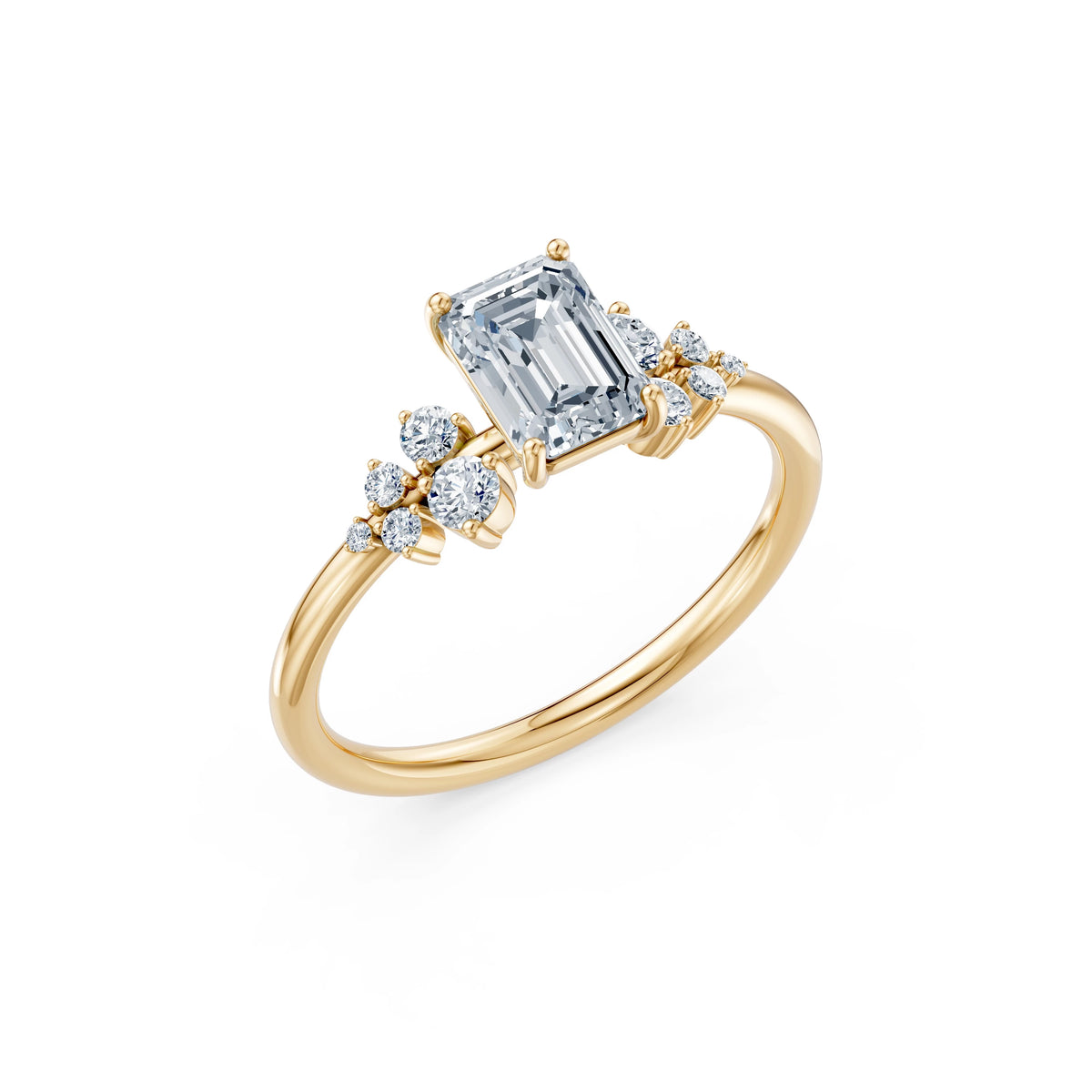Inel de Logodnă din Aur cu Diamant Central Emerald și Diamante Laterale 1,25 CT