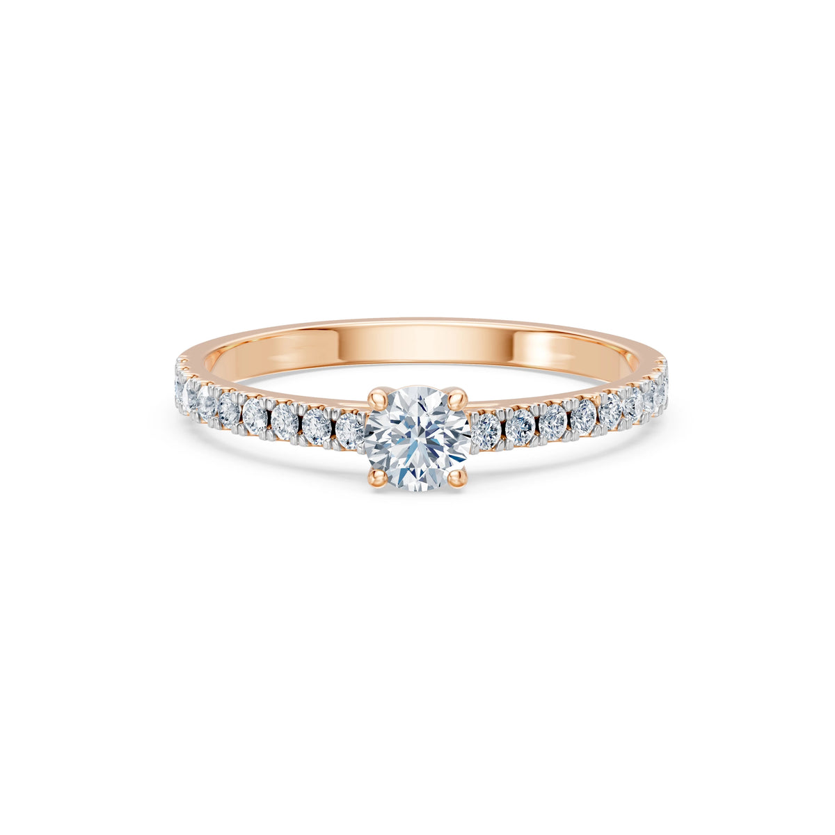 Inel de Logodnă din Aur cu Diamant Central Rotund Briliant și Diamante Laterale 0,53 CT