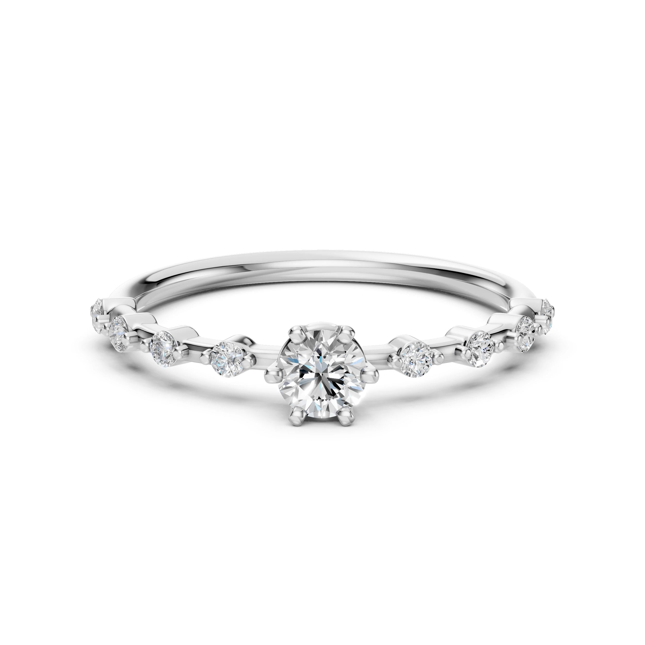 Inel de Logodnă din Aur cu Diamant Central și Diamante Laterale Rotunde 0.46 CT