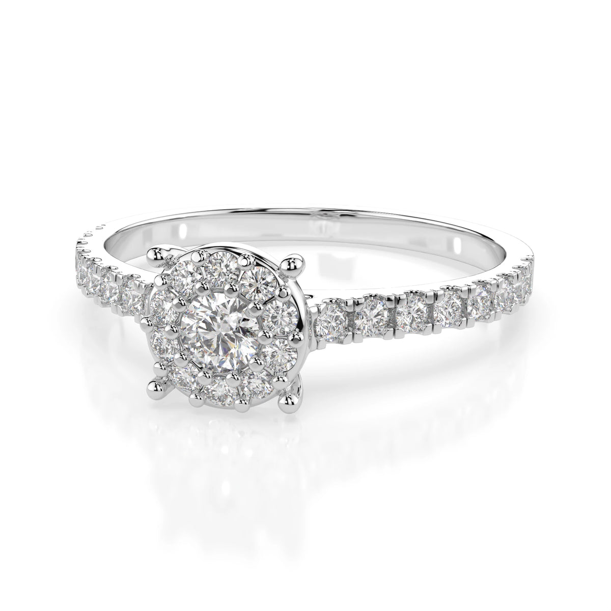Inel de Logodnă din Aur cu Diamant Central Rotund Briliant și Diamante Laterale 0,54 CT