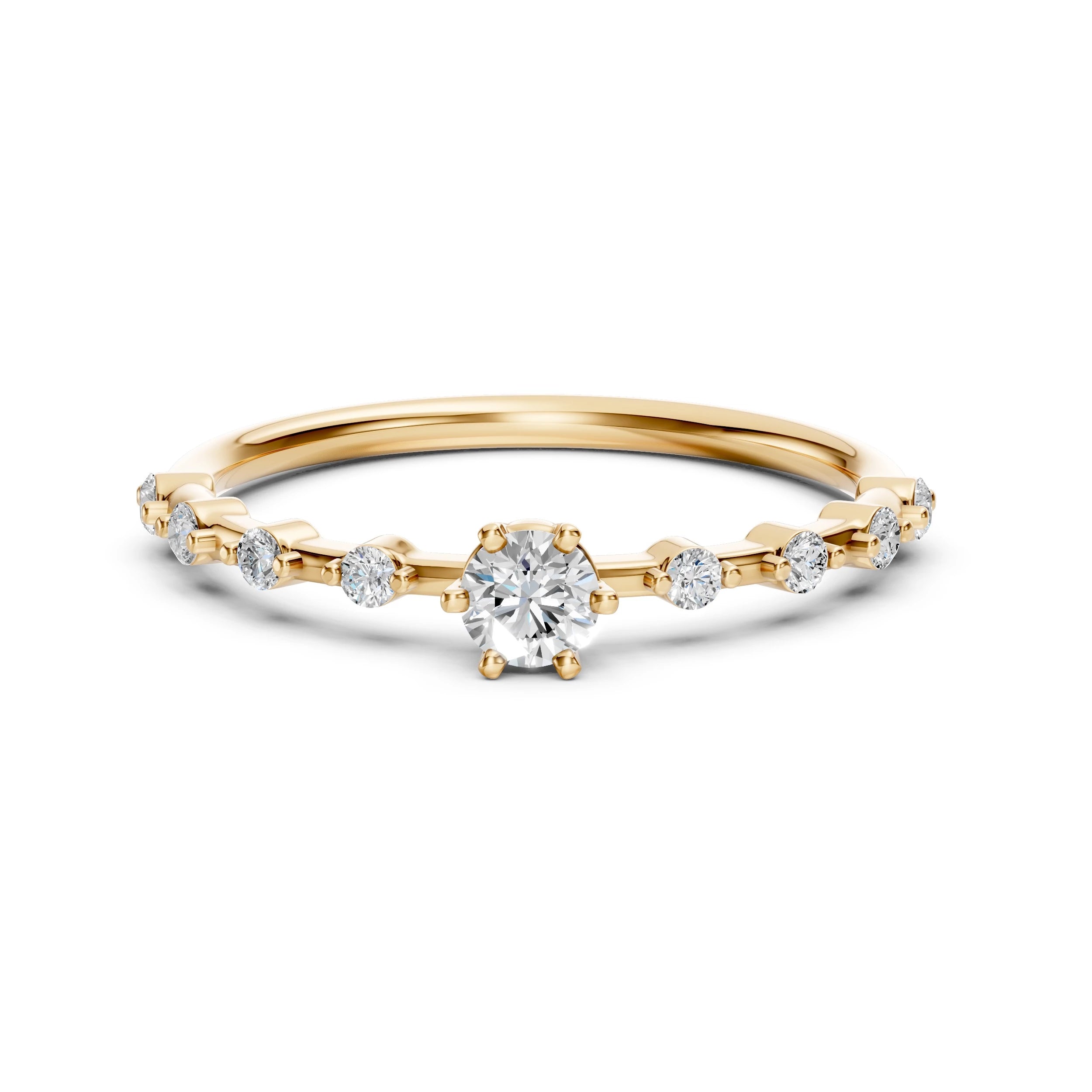 Inel de Logodnă din Aur cu Diamant Central și Diamante Laterale Rotunde 0.36 CT
