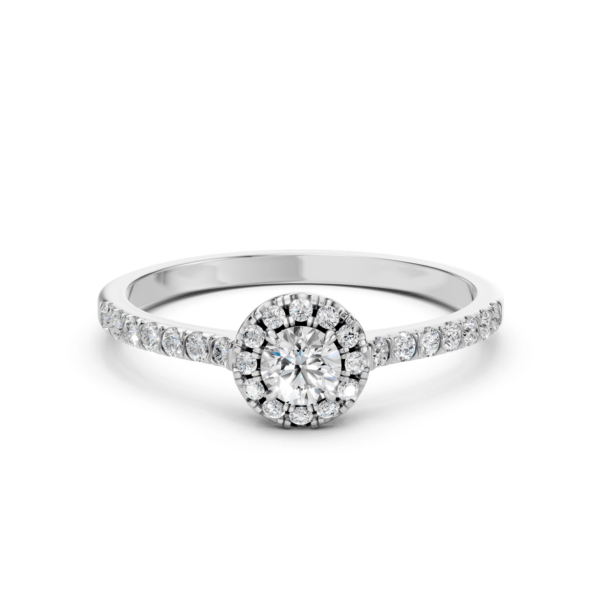 Inel de Logodnă din Aur cu Diamant Central și Diamante Laterale Rotunde 0.54 CT