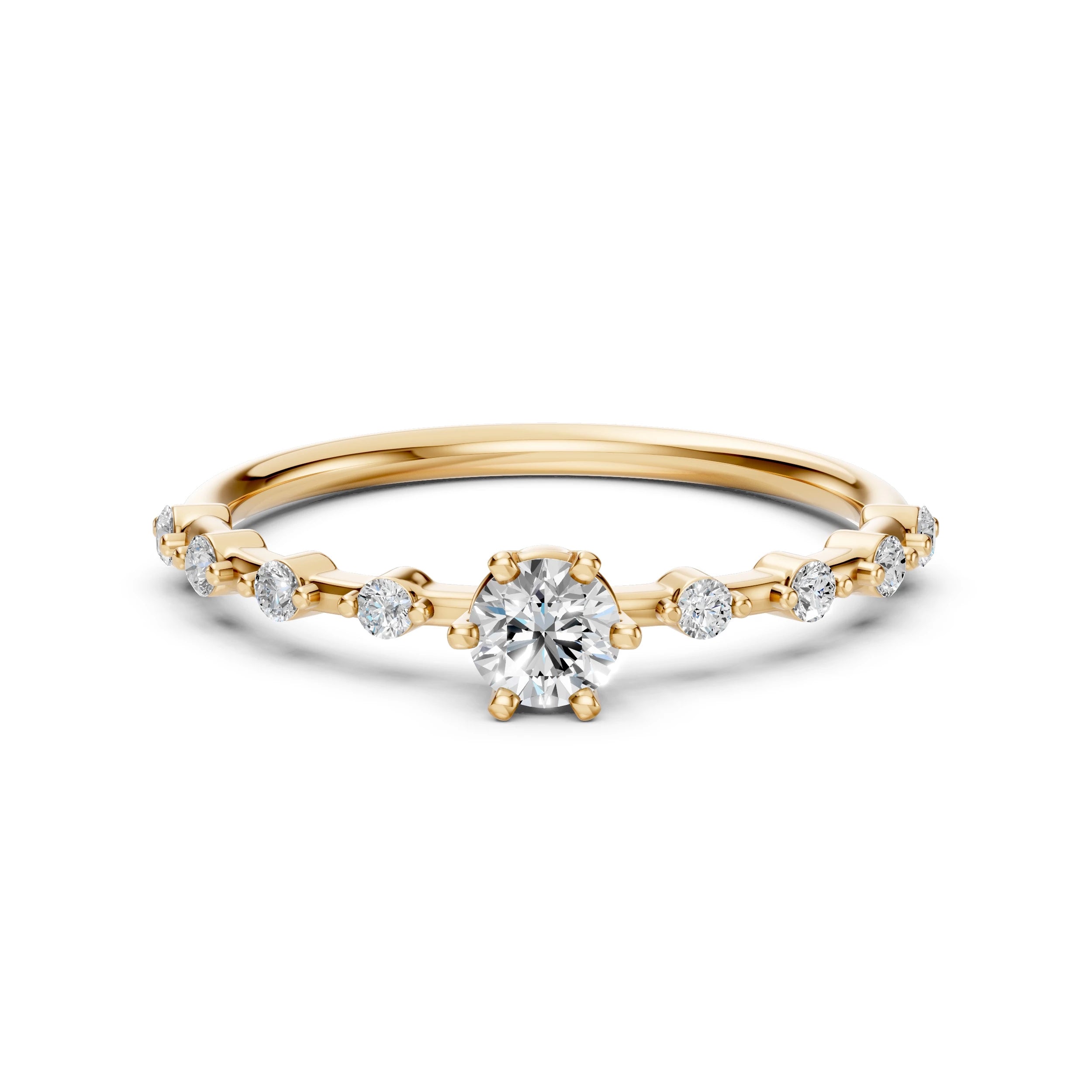Inel de Logodnă din Aur cu Diamant Central și Diamante Laterale Rotunde 0.46 CT