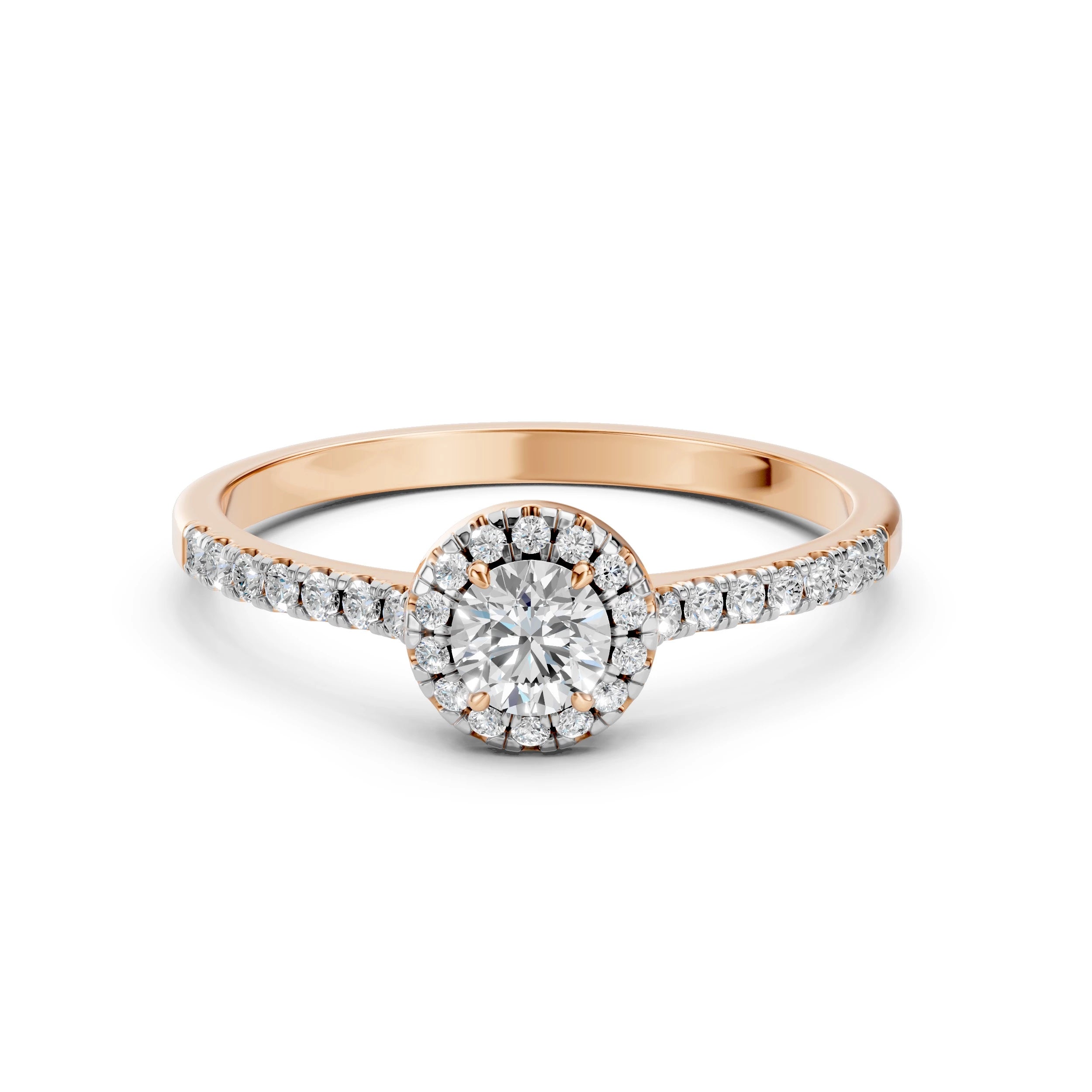 Inel de Logodnă din Aur cu Diamant Central și Diamante Laterale Rotunde 0.64 CT
