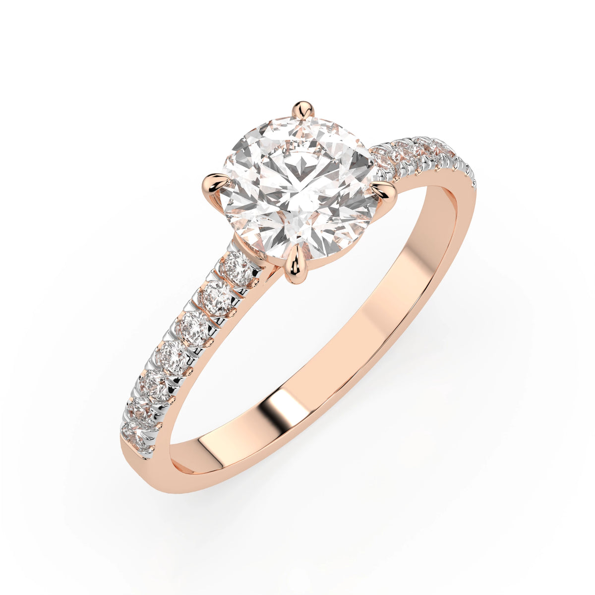 Inel de Logodnă din Aur cu Diamant Central Rotund Briliant și Diamante Laterale 0,91 CT