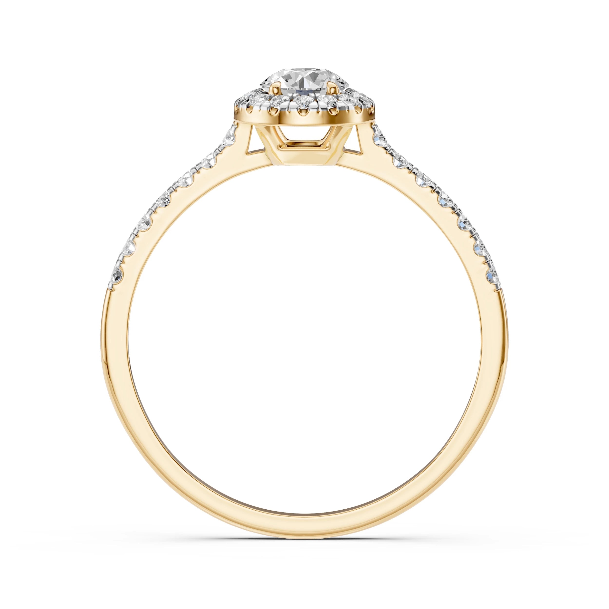 Inel de Logodnă din Aur cu Diamant Central și Diamante Laterale Rotunde 0.64 CT
