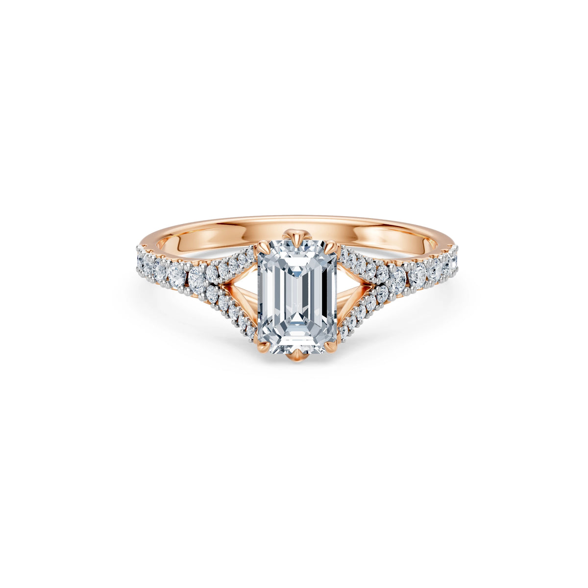 Inel de Logodnă din Aur cu Diamant Central Emerald și Diamante Laterale 1,29 CT