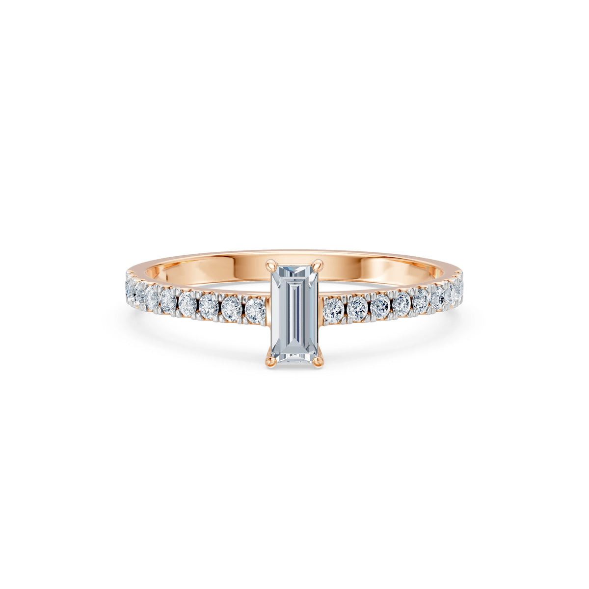 Inel de Logodnă din Aur cu Diamant Central Baguette și Diamante Laterale 0,53 CT