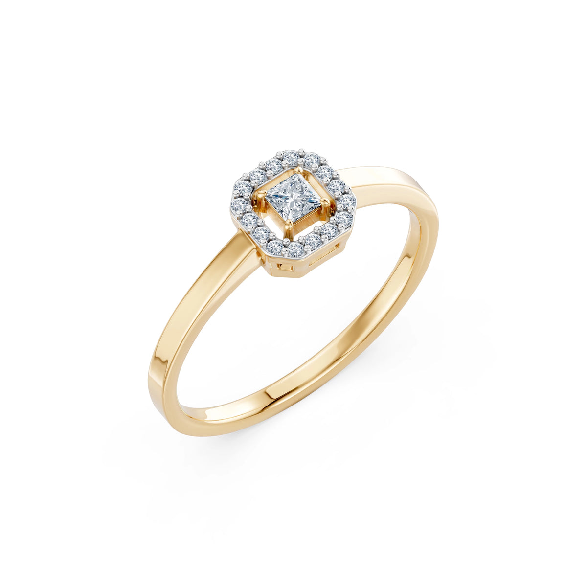 Inel de Logodnă din Aur cu Diamant Central Princess și Diamante Laterale 0,25 CT