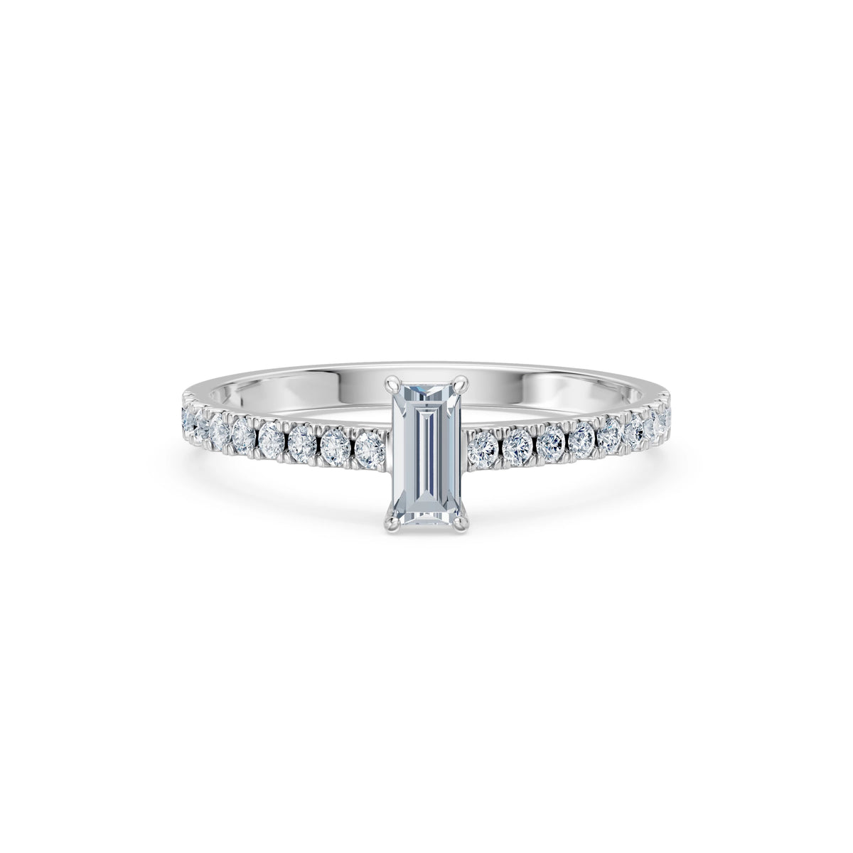 Inel de Logodnă din Aur cu Diamant Central Baguette și Diamante Laterale 0,53 CT