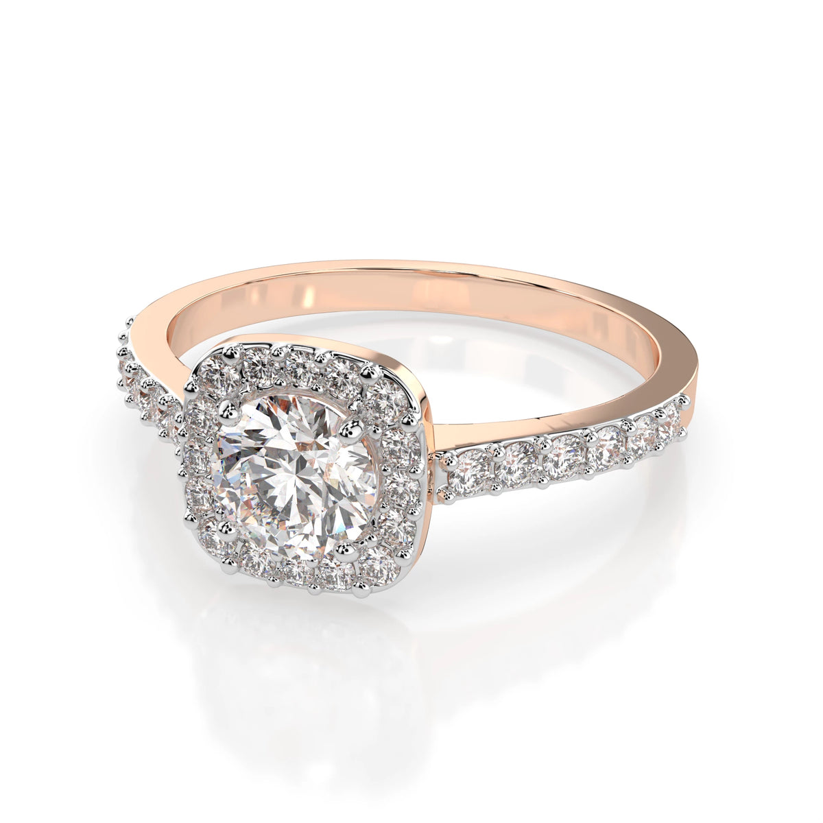 Inel de Logodnă din Aur cu Diamant Central Rotund Briliant și Diamante Laterale 0,71 CT