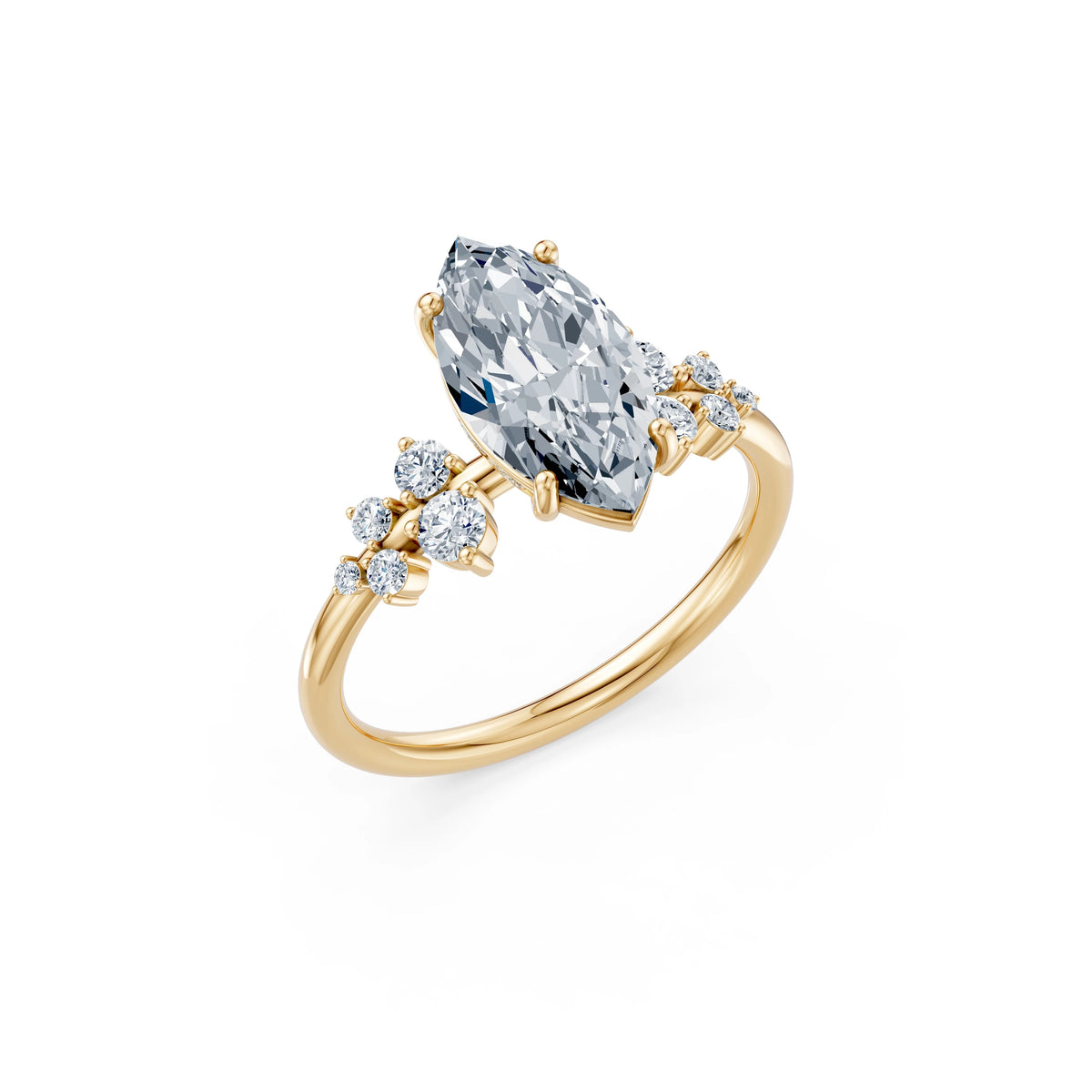 Inel de Logodnă din Aur cu Diamant Central Marquise și Diamante Laterale 2,36 CT