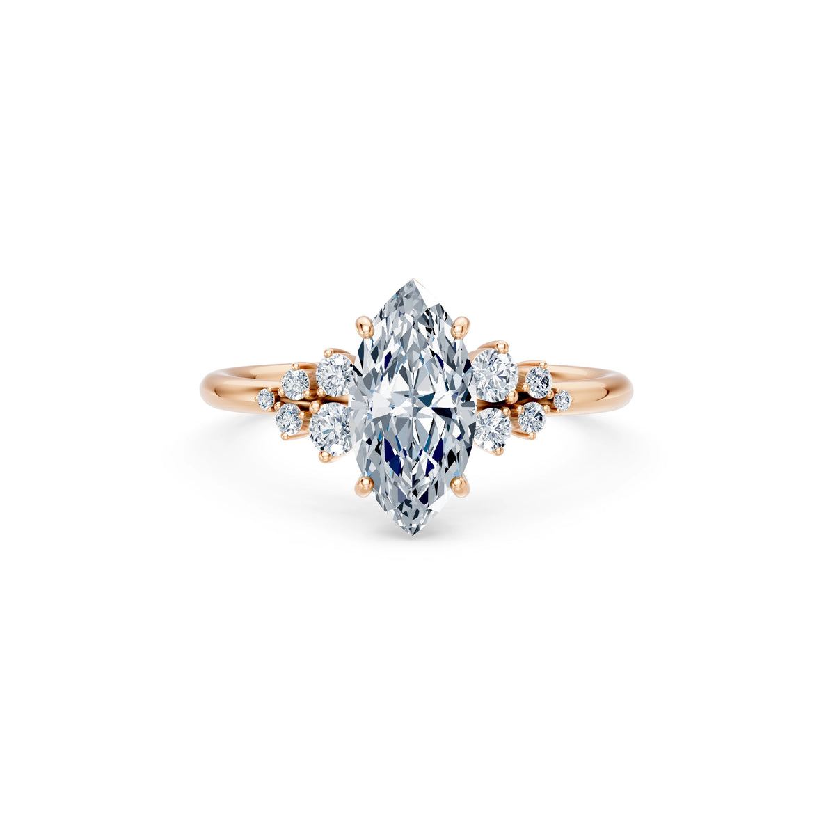 Inel de Logodnă din Aur cu Diamant Central Marquise și Diamante Laterale 1,75 CT