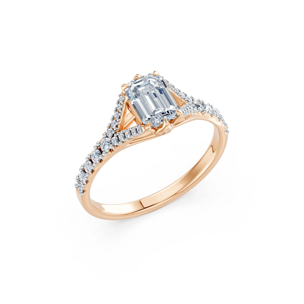 Inel de Logodnă din Aur cu Diamant Central Emerald și Diamante Laterale 1,81 CT