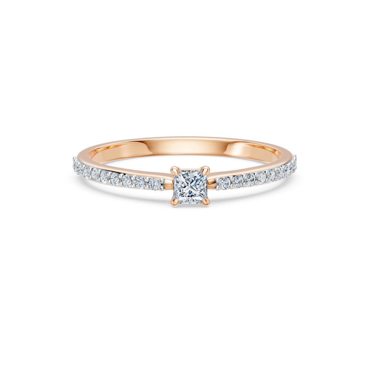 Inel de Logodnă Solitaire din Aur, Diamant Princess 0,17 CT