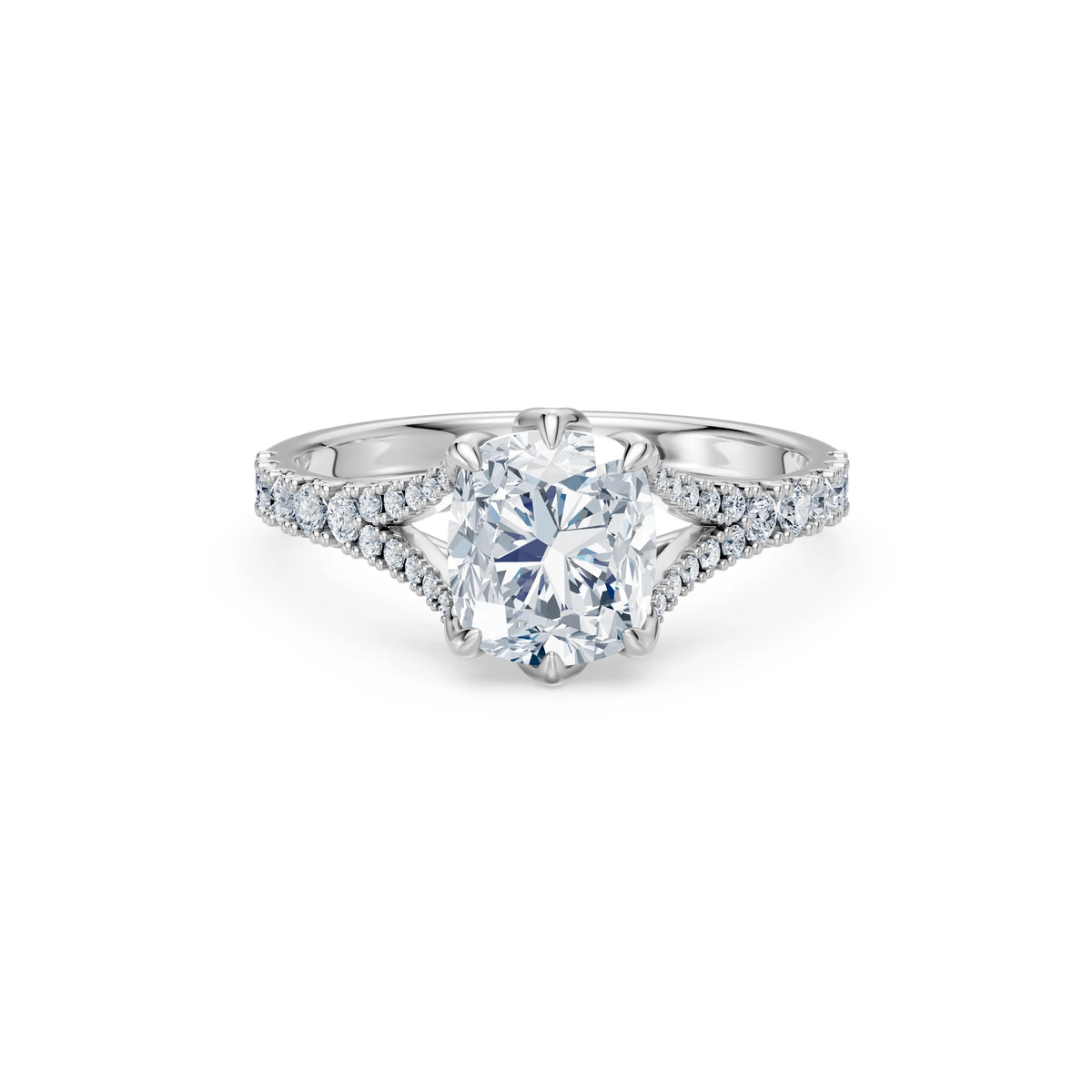 Inel de Logodnă din Aur cu Diamant Central Cushion și Diamante Laterale 2,37 CT