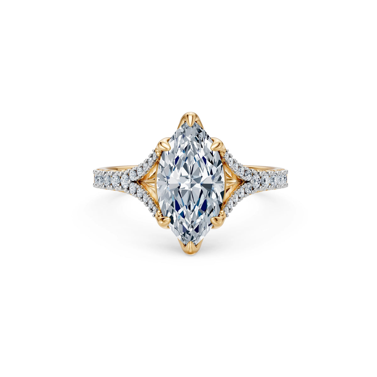 Inel de Logodnă din Aur cu Diamant Central Marquise și Diamante Laterale 2,37 CT