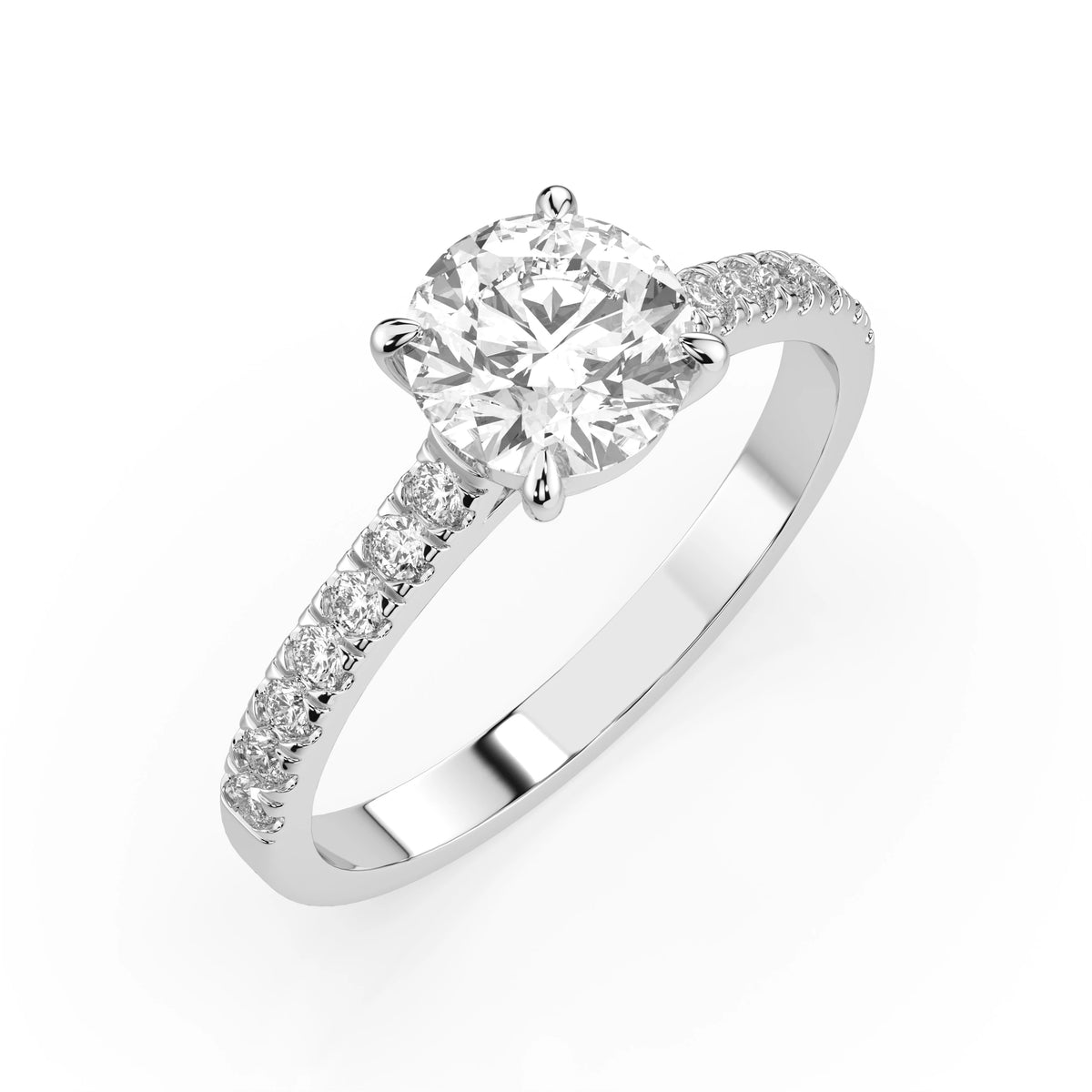 Inel de Logodnă din Aur cu Diamant Central Rotund Briliant și Diamante Laterale 0,91 CT