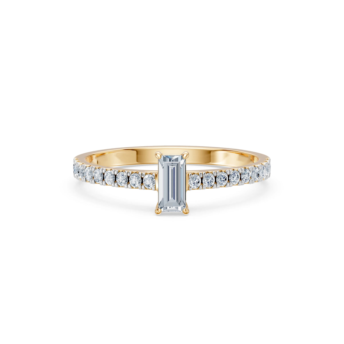Inel de Logodnă din Aur cu Diamant Central Baguette și Diamante Laterale 0,53 CT