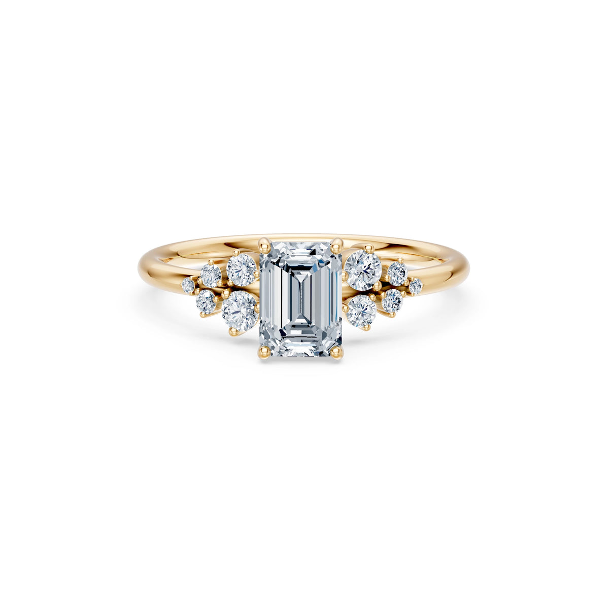 Inel de Logodnă din Aur cu Diamant Central Emerald și Diamante Laterale 1,25 CT