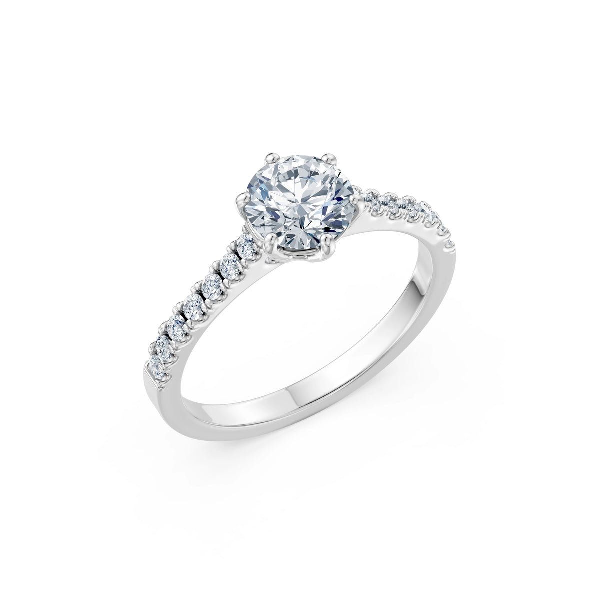Inel de Logodnă din Aur cu Diamant Central Rotund Briliant și Diamante Laterale 1,25 CT