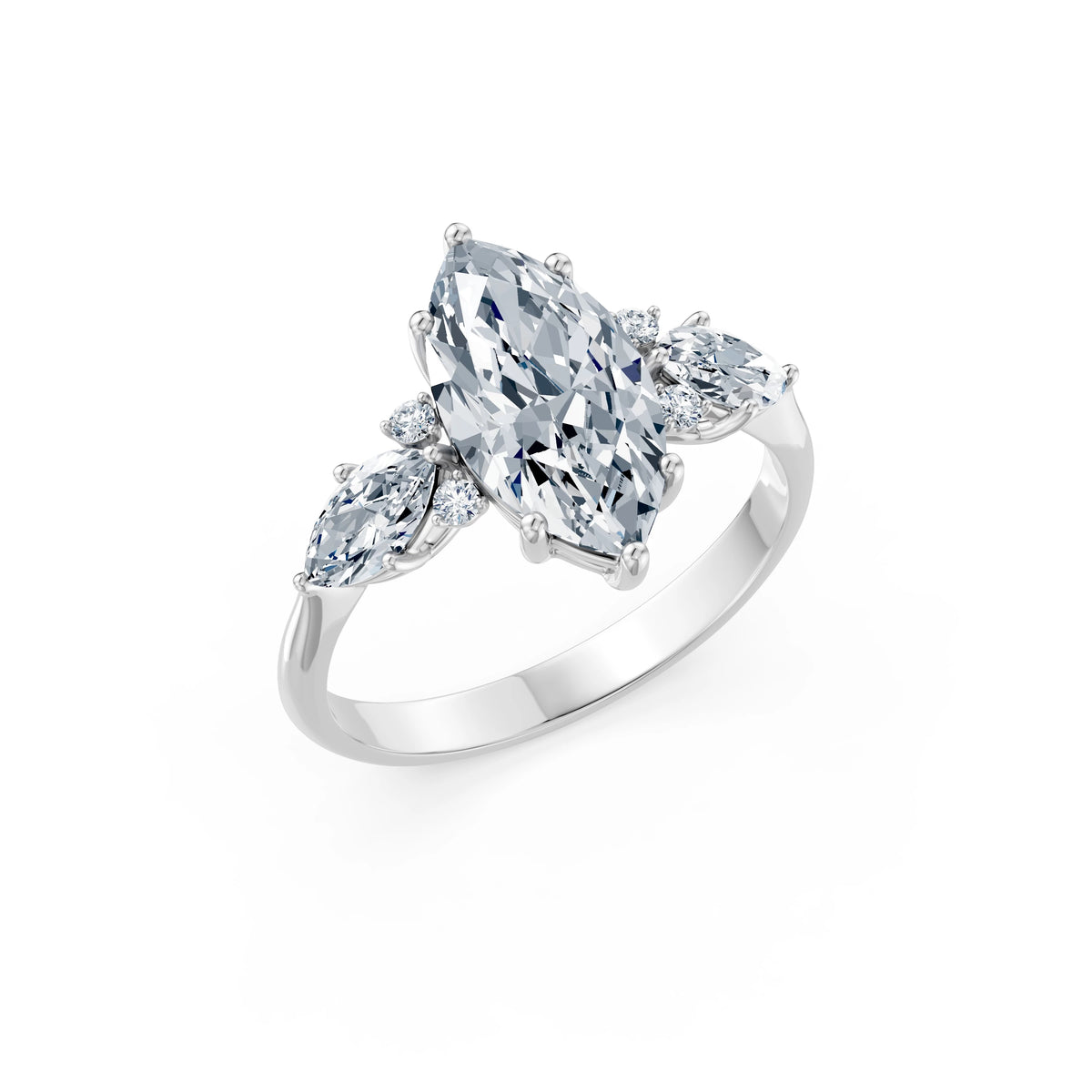 Inel de Logodnă din Aur cu Diamant Central Marquise și Diamante Laterale 2,67 CT