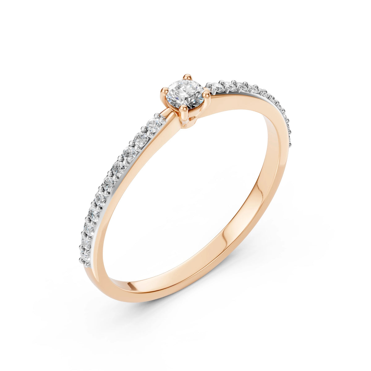 Inel de Logodnă din Aur cu Diamant Central și Diamante Laterale Rotunde 0.26 CT