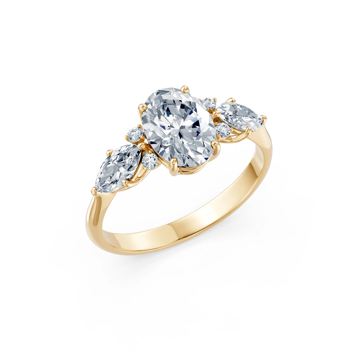 Inel de Logodnă din Aur cu Diamant Central Oval și Diamante Laterale 2,17 CT