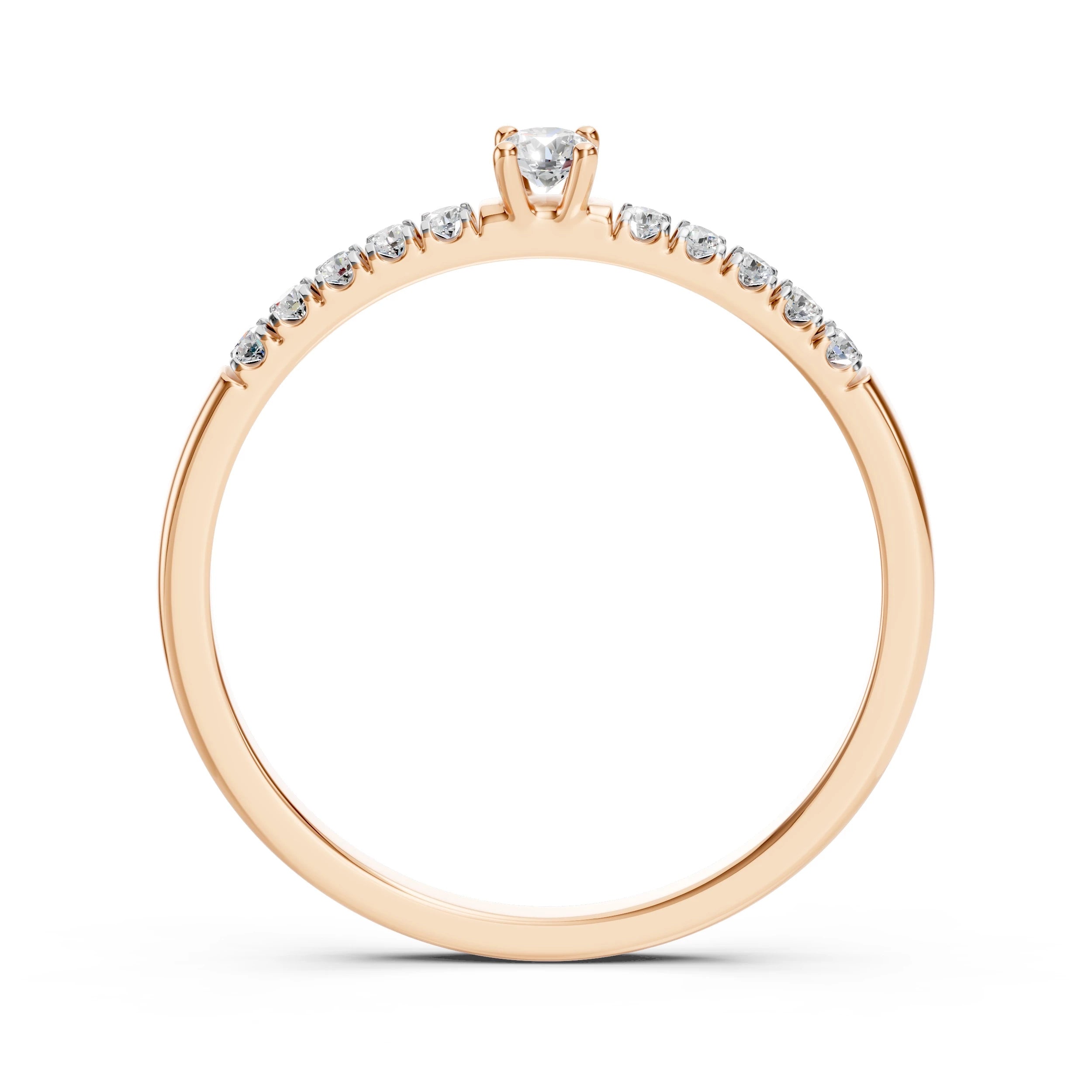 Inel de Logodnă din Aur cu Diamant Central și Diamante Laterale Rotunde 0.17 CT