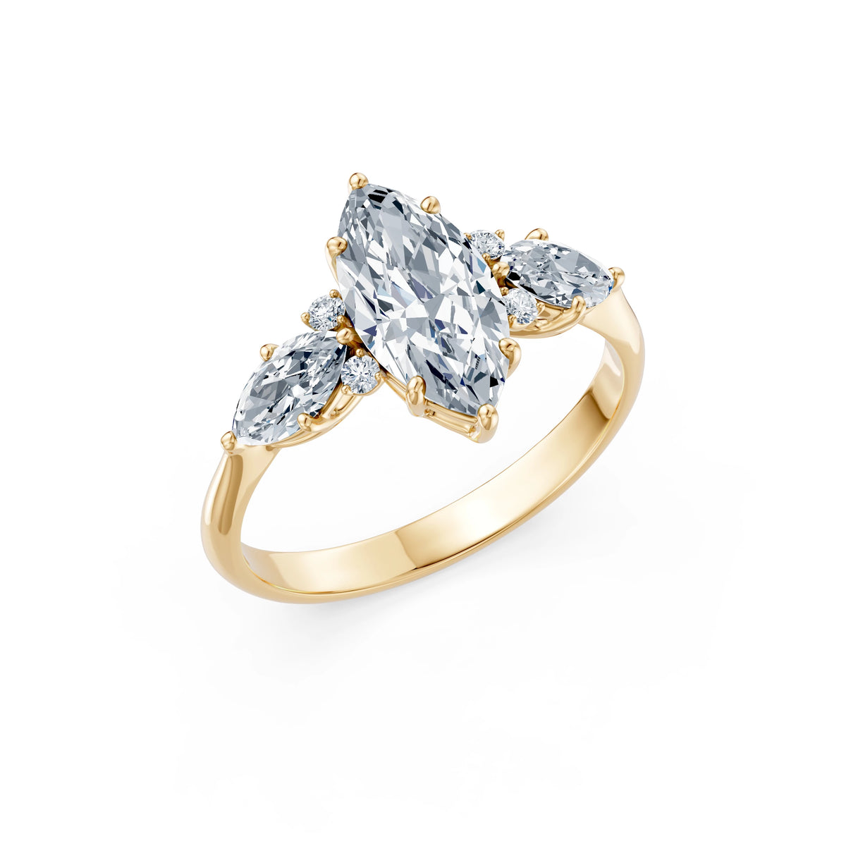 Inel de Logodnă din Aur cu Diamant Central Marquise și Diamante Laterale 2,17 CT