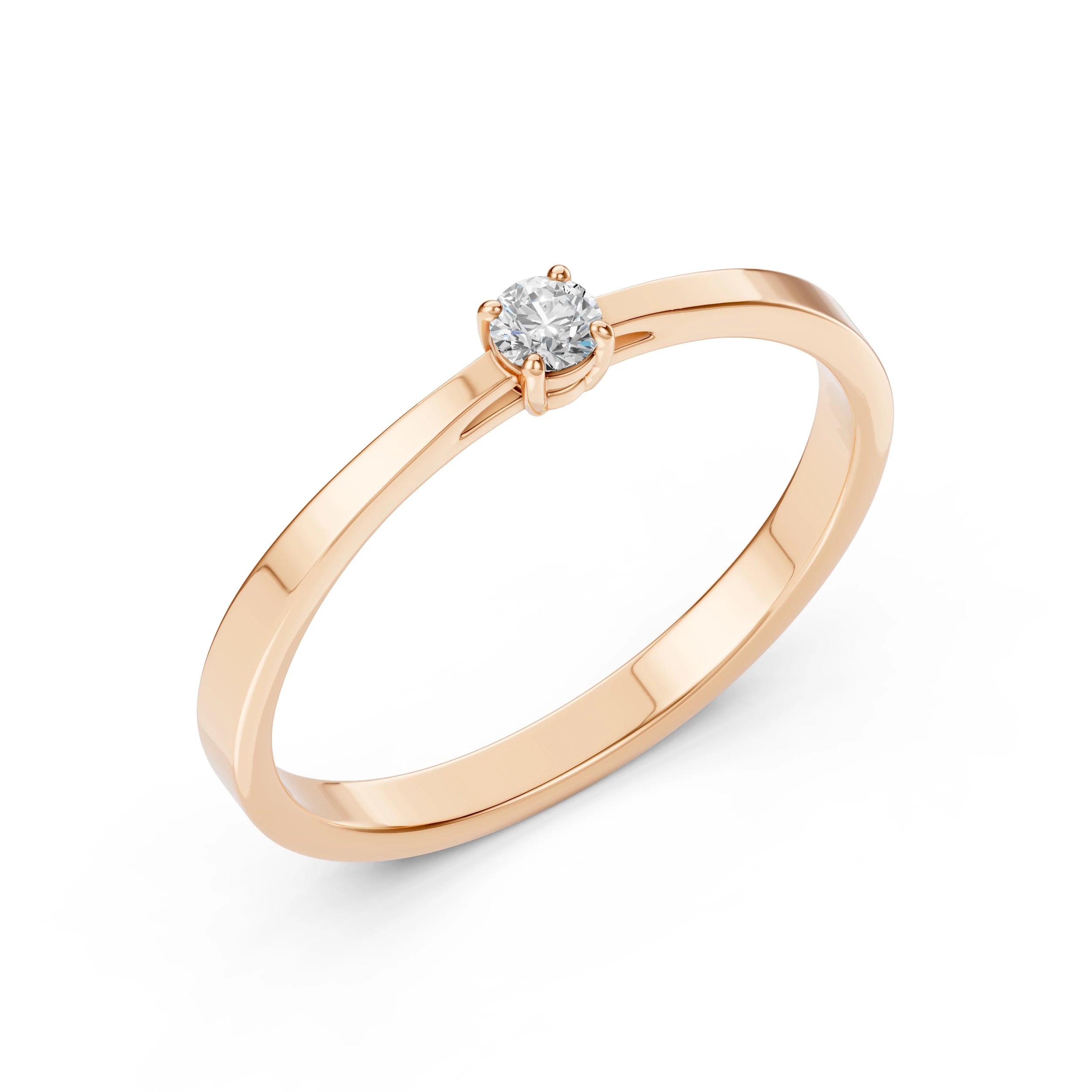 Inel de Logodnă Solitaire din Aur, Diamant Rotund Briliant 0.10 CT