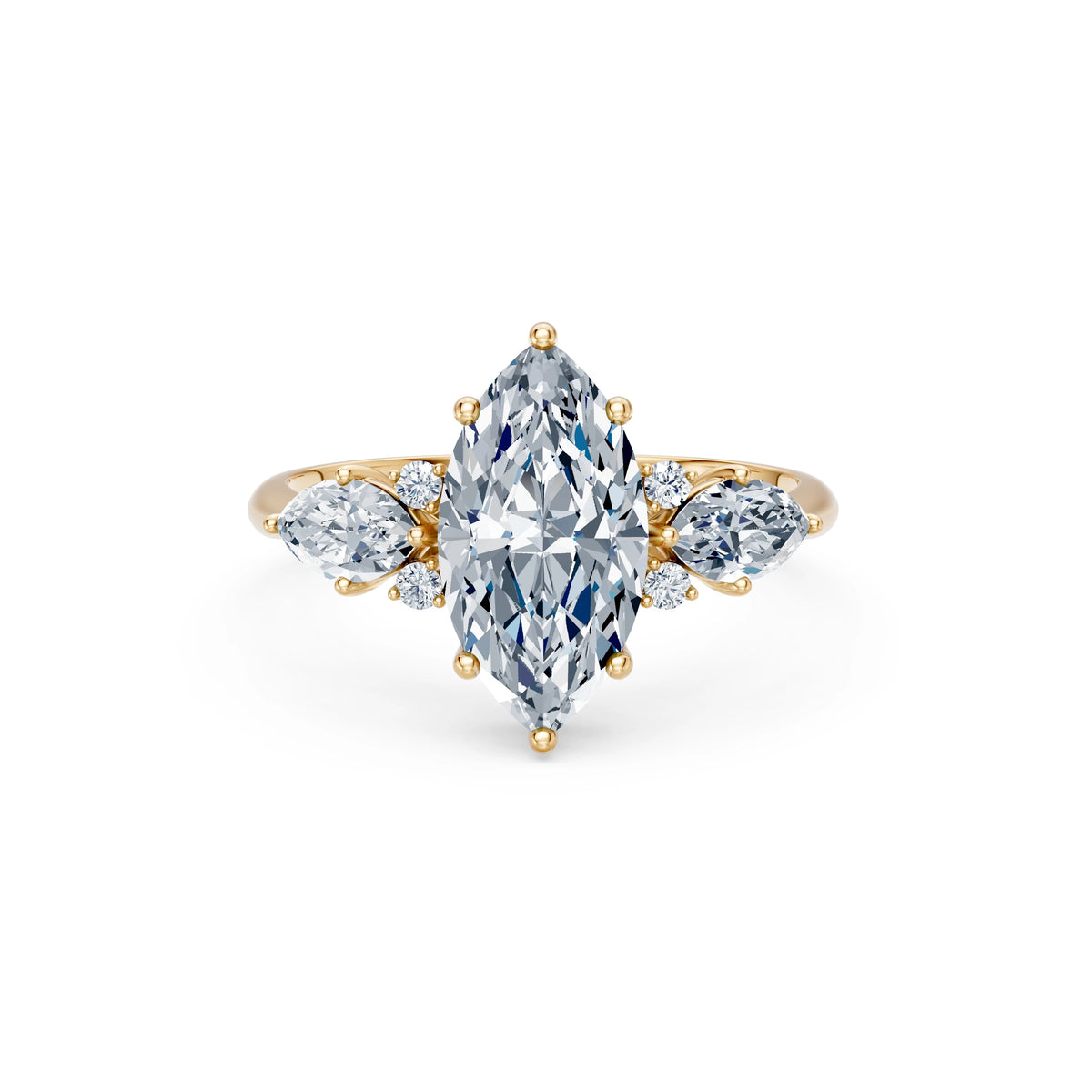 Inel de Logodnă din Aur cu Diamant Central Marquise și Diamante Laterale 2,67 CT