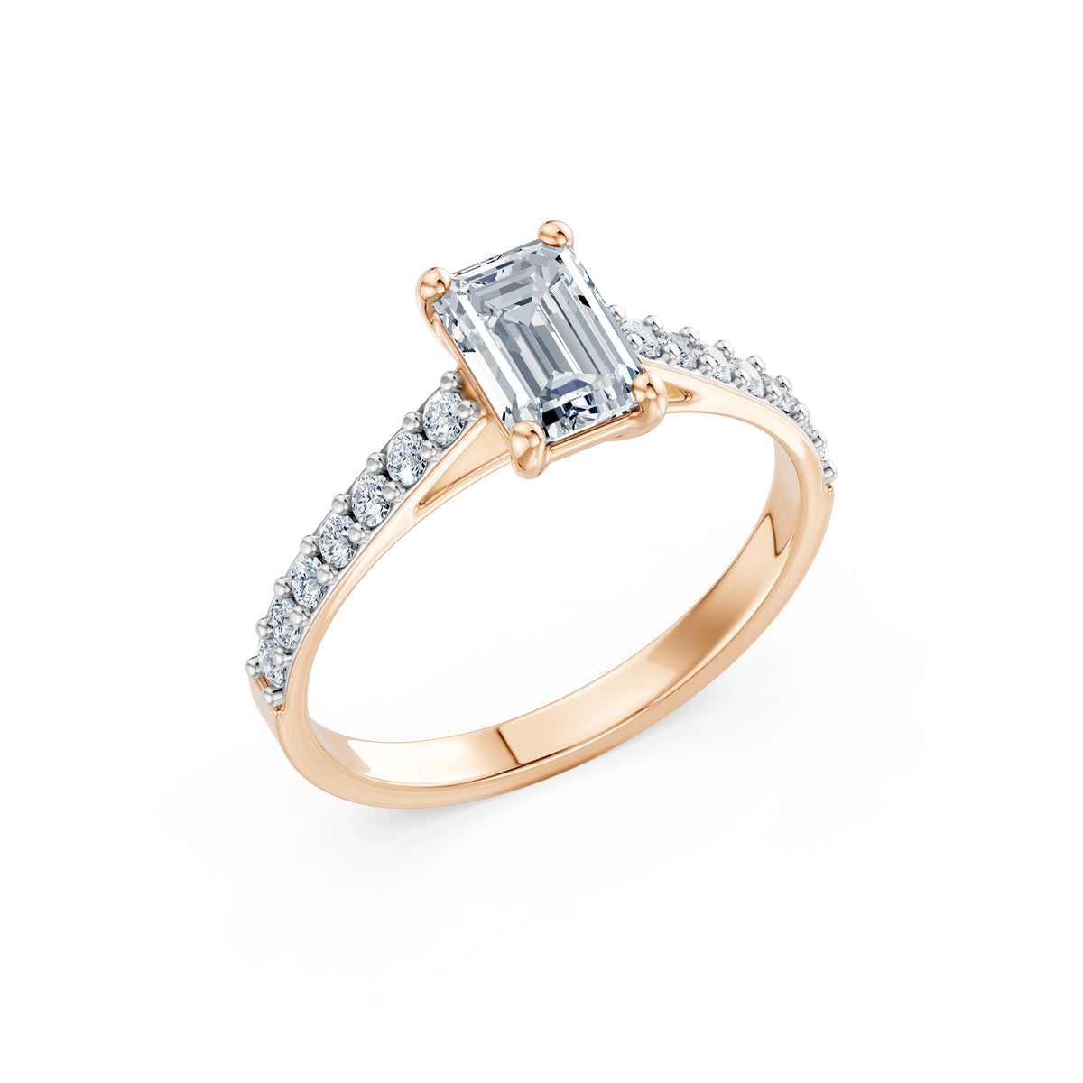Inel de Logodnă din Aur cu Diamant Central Emerald și Diamante Laterale 1,28 CT