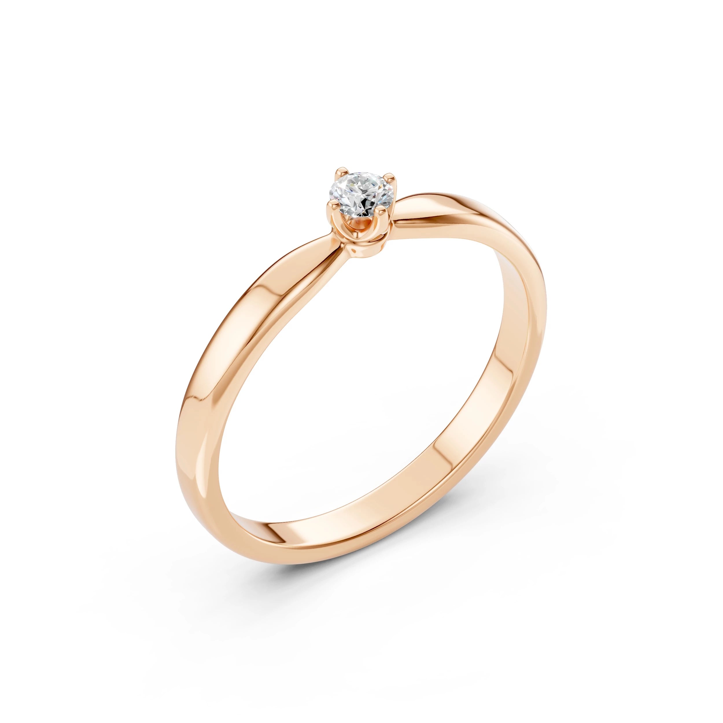 Inel de Logodnă Solitaire din Aur, Diamant Rotund Briliant 0.10 CT