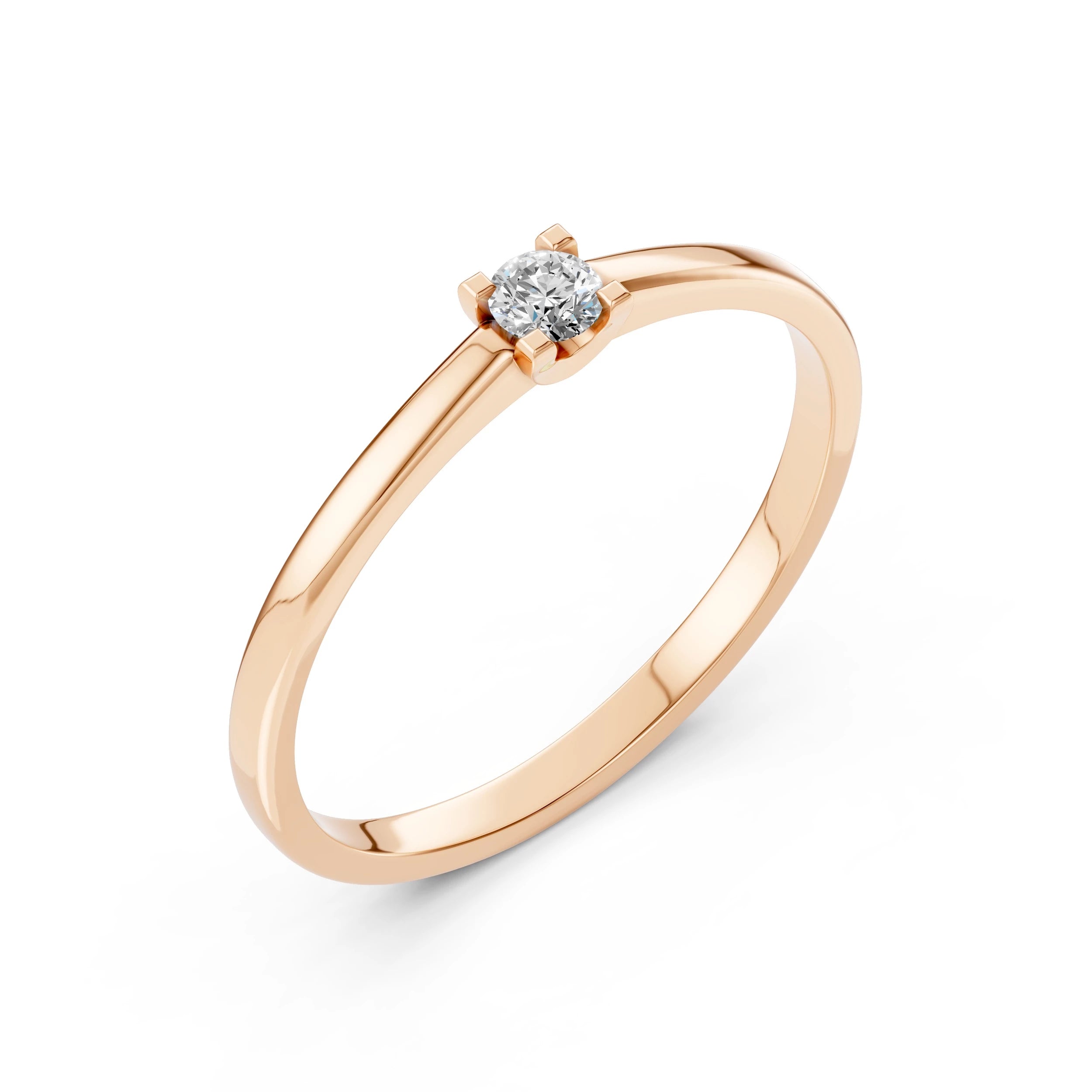 Inel de Logodnă Solitaire din Aur, Diamant Rotund Briliant 0.10 CT