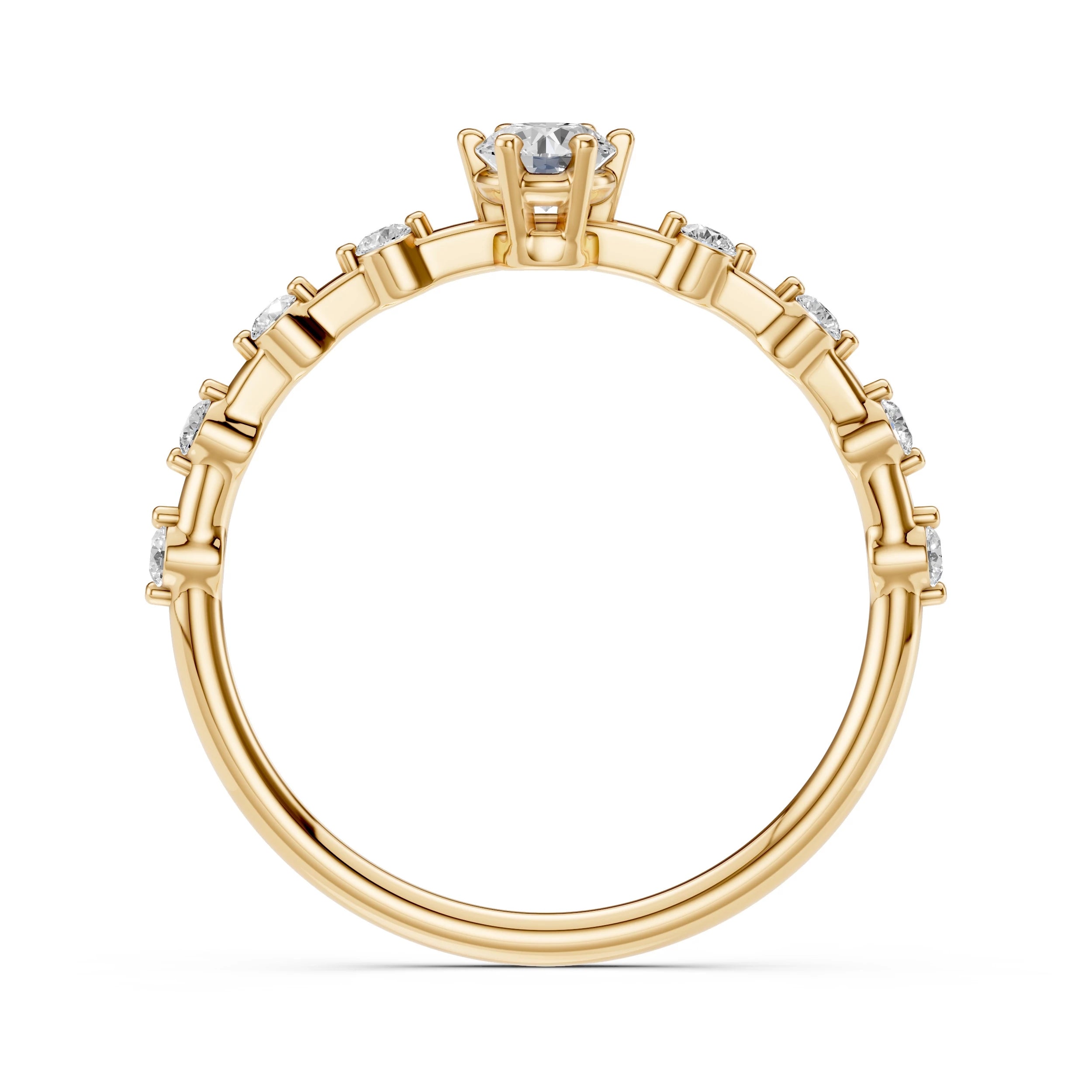 Inel de Logodnă din Aur cu Diamant Central și Diamante Laterale Rotunde 0.36 CT