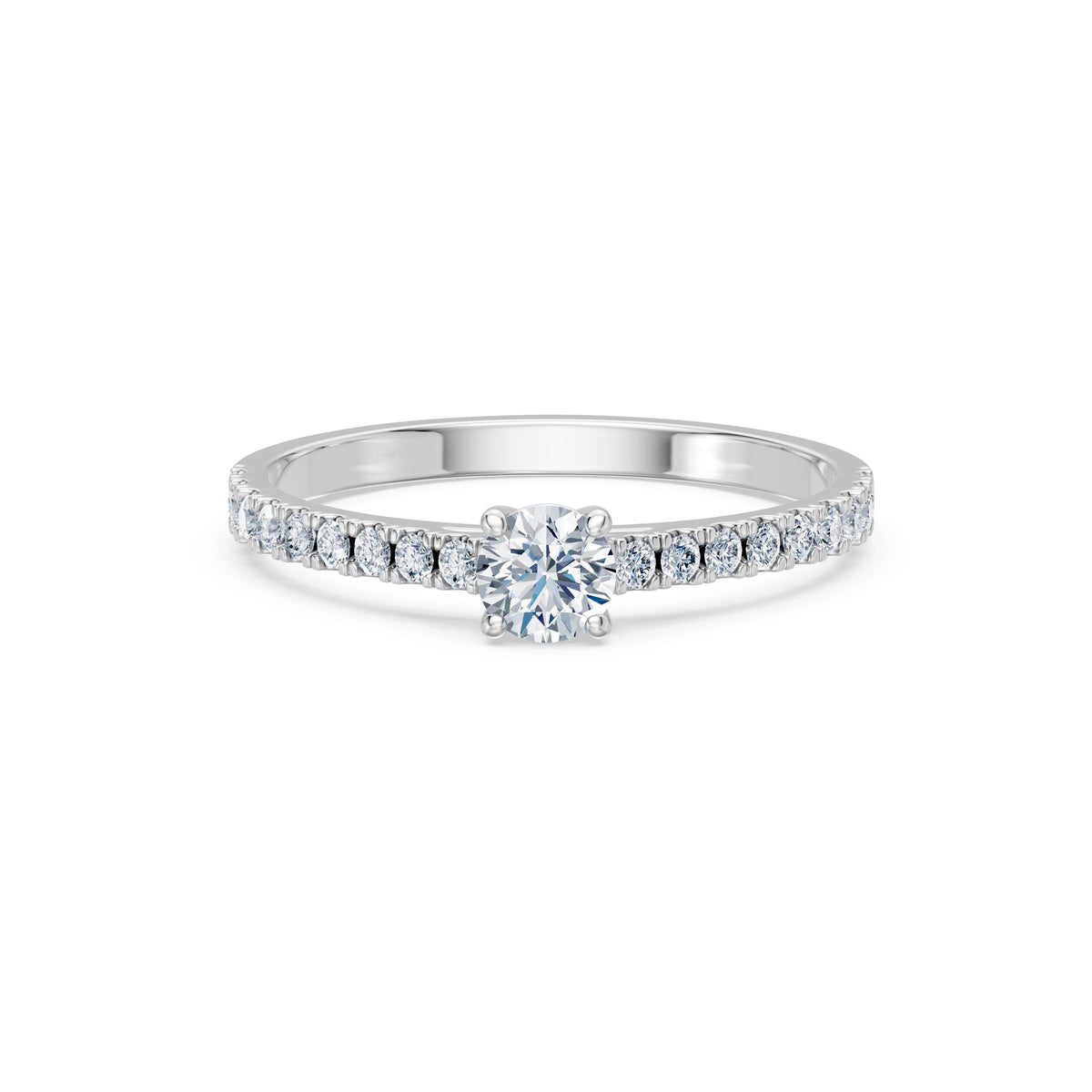 Inel de Logodnă din Aur cu Diamant Central Rotund Briliant și Diamante Laterale 0,53 CT