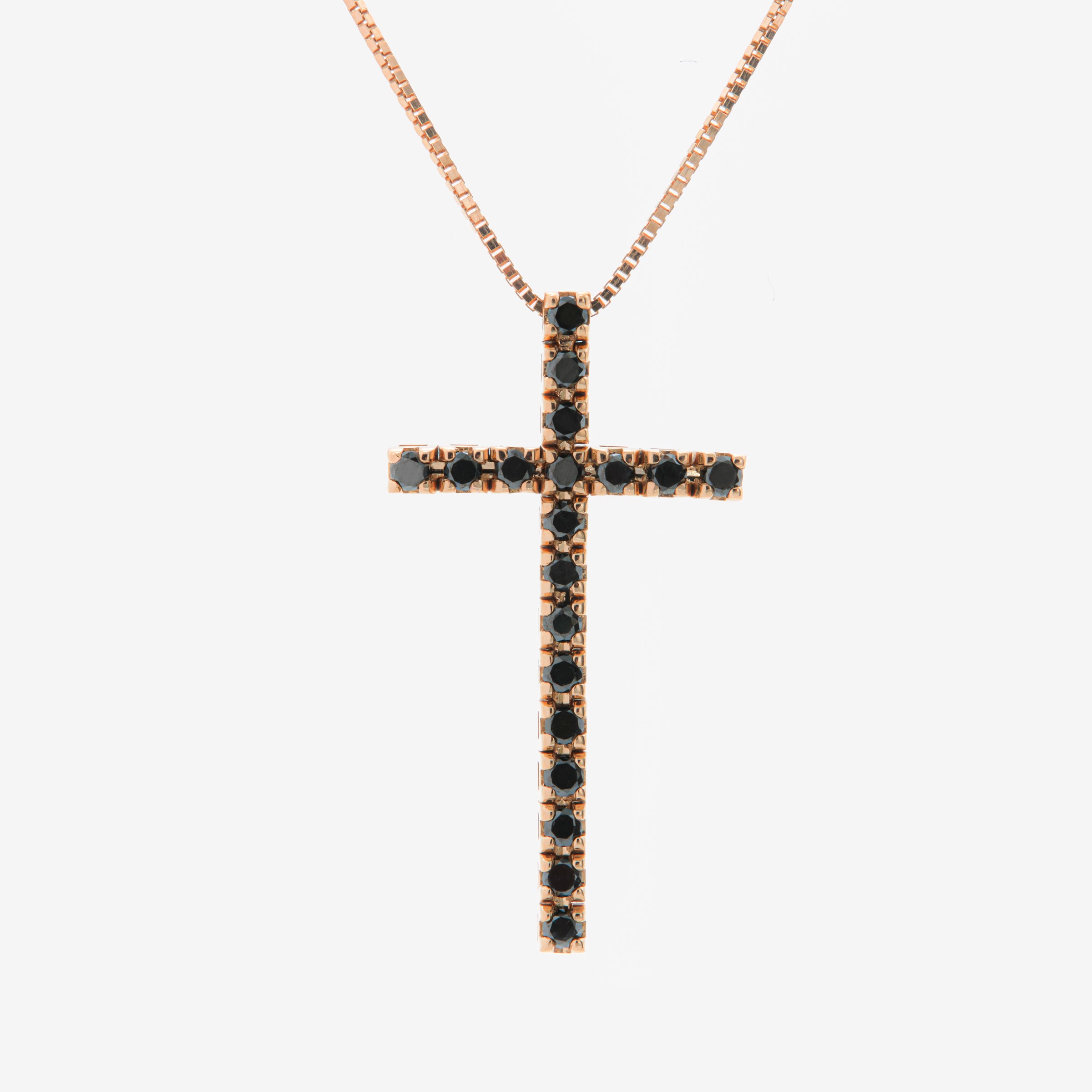 Colier Cruce din aur roz cu diamante negre 0.30 ct