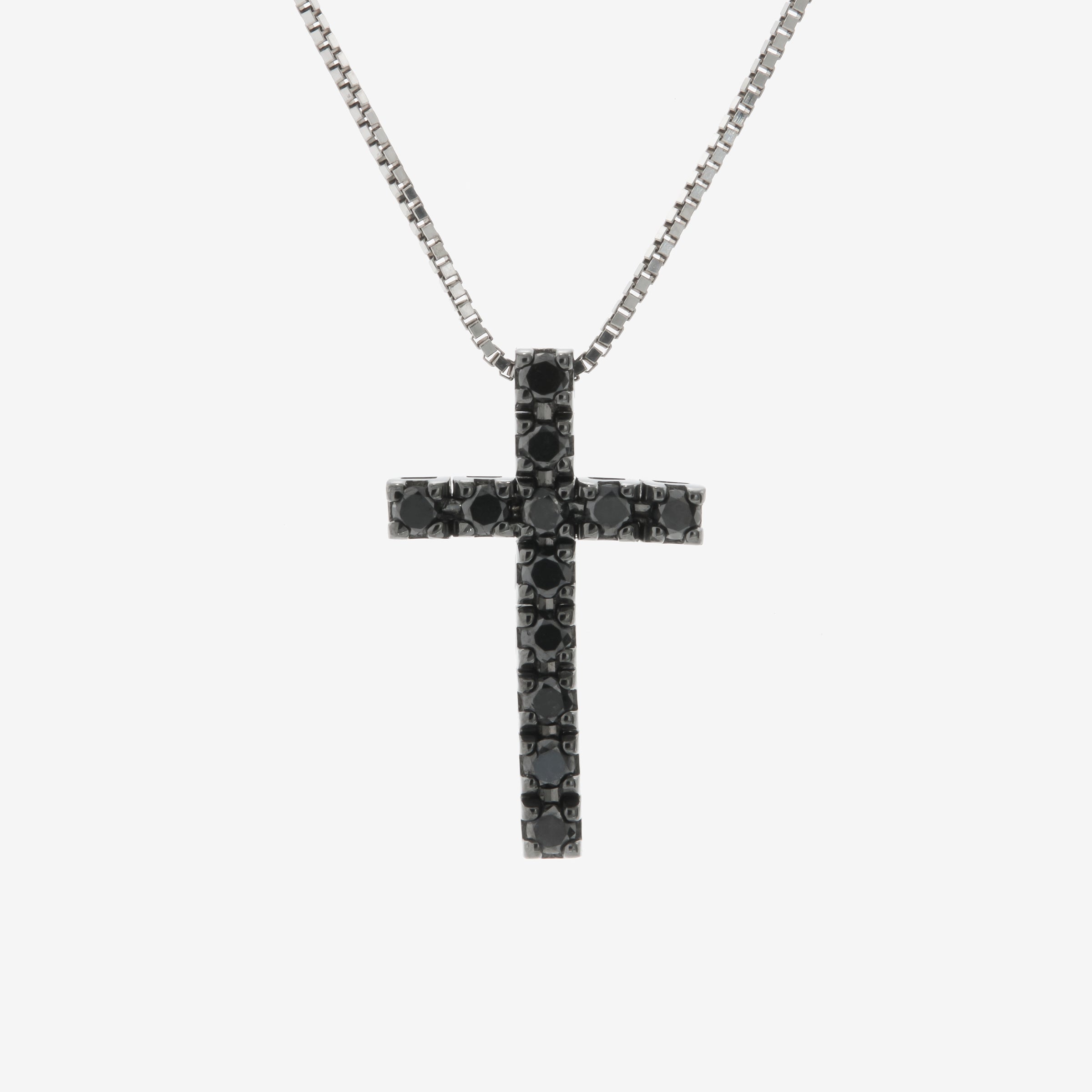 Colier cruce aur 18k cu diamante negre 0.20 ct