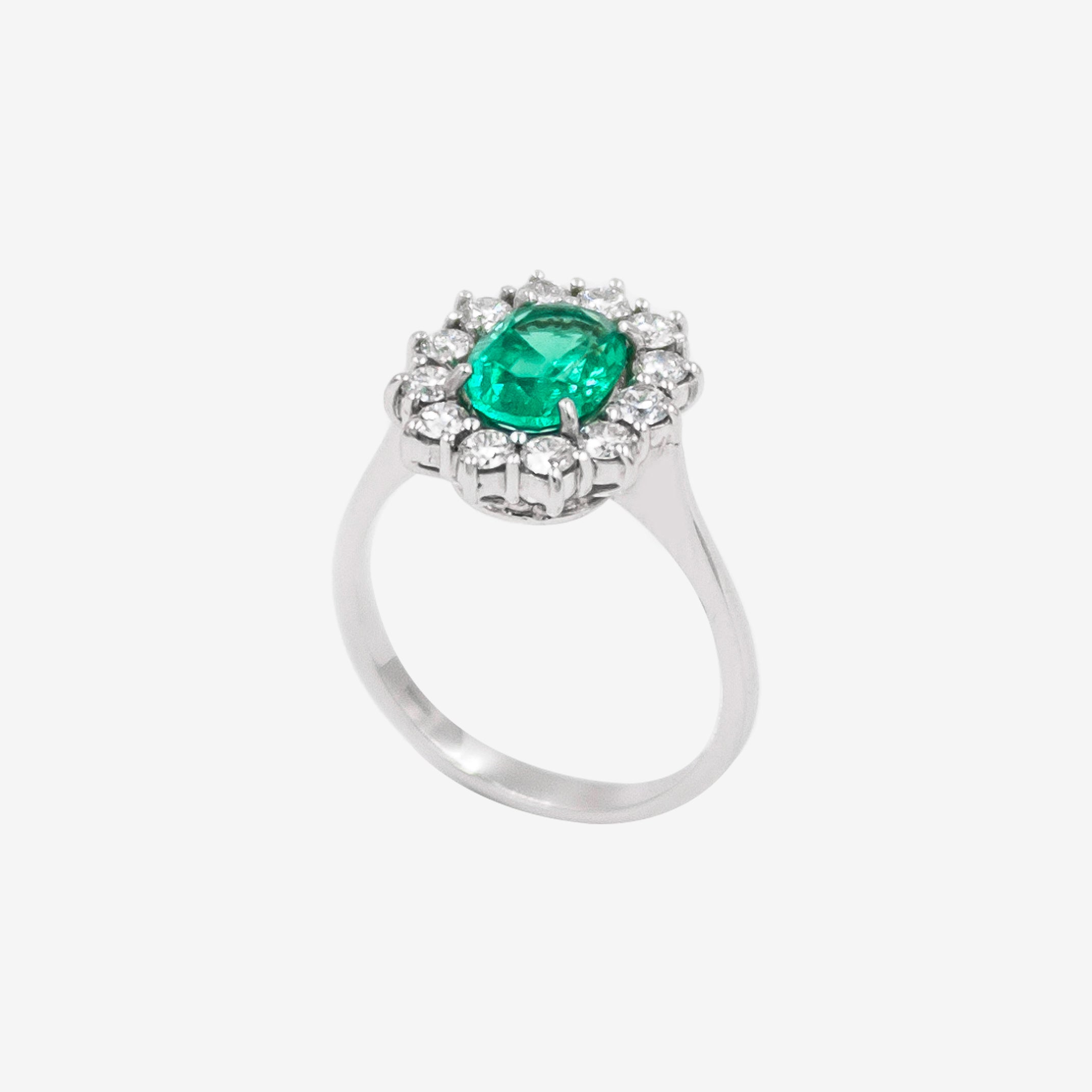 Inel Emerald Flower cu diamante si smarald