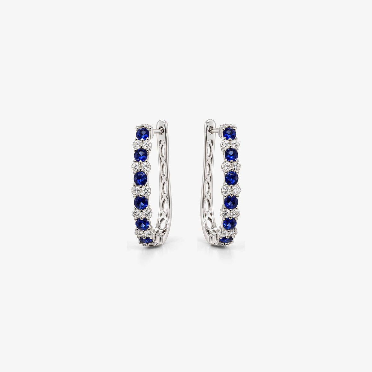 Cercei rotunzi din aur alb 18K cu safire 1,43 ct și diamante 1,13 ct – 127569