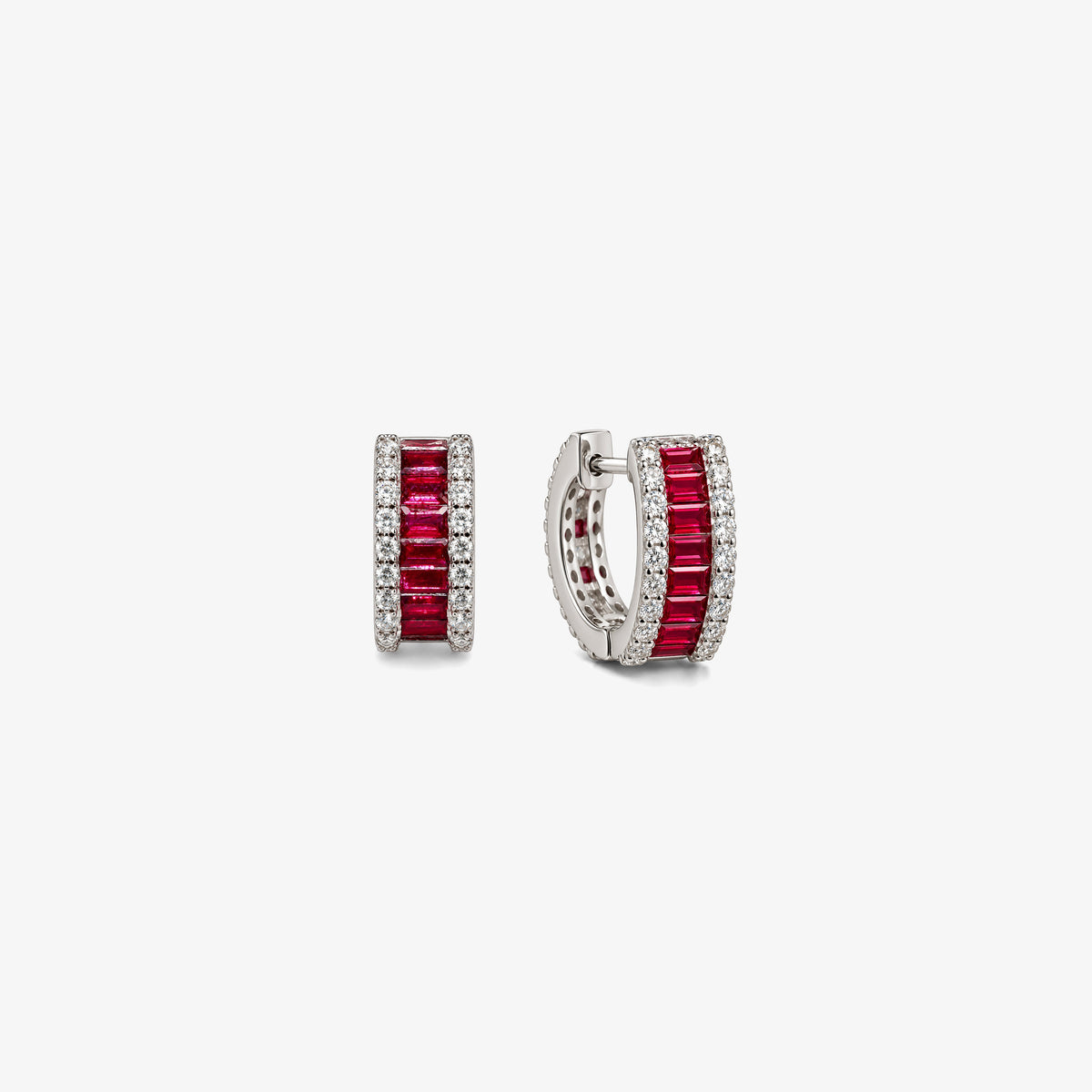 Cercei rotunzi din aur alb 18K cu rubine 1,13 ct și diamante 0,39 ct – 122959