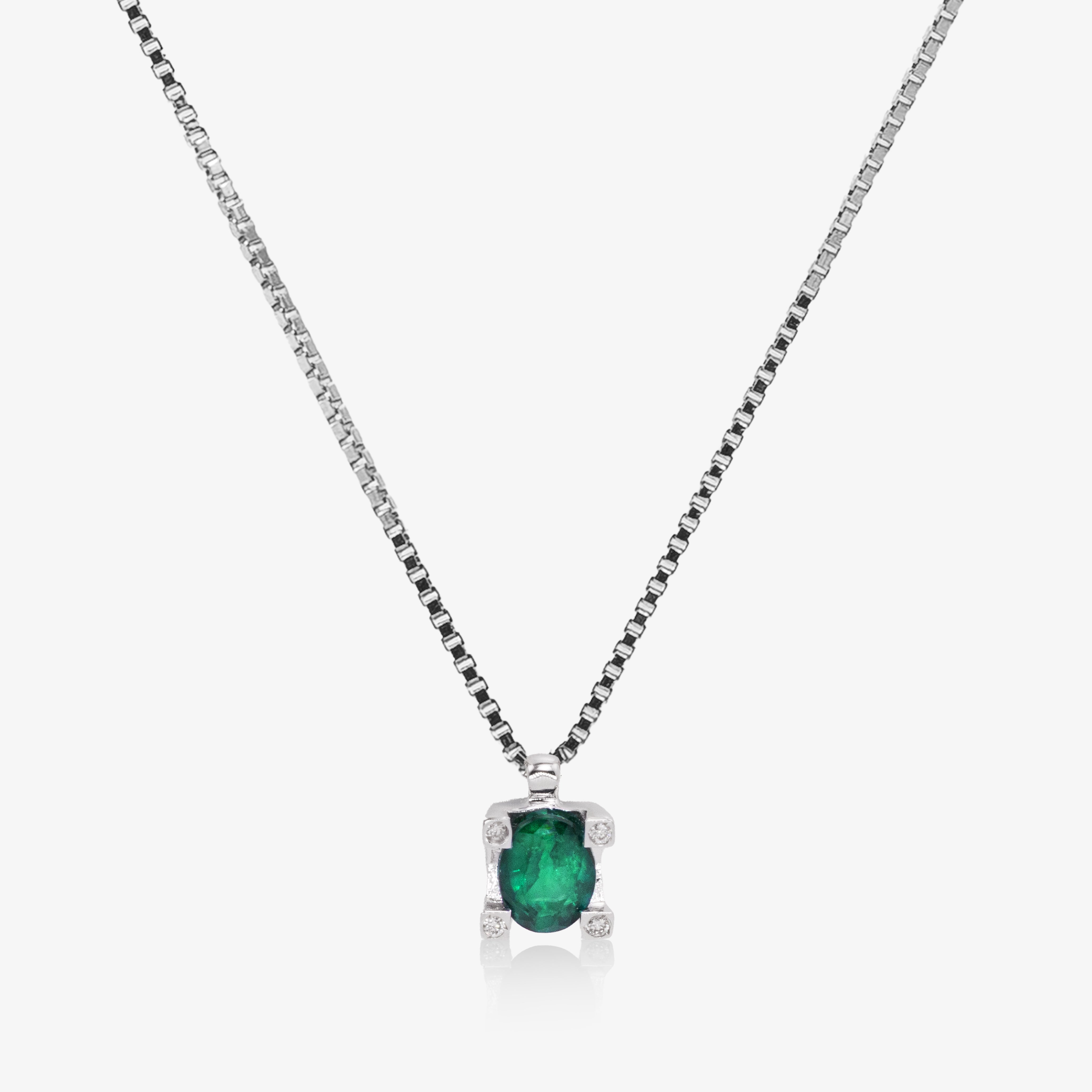 Colier aur alb 18k cu smarald 0.35 ct si diamante 0.03 ct