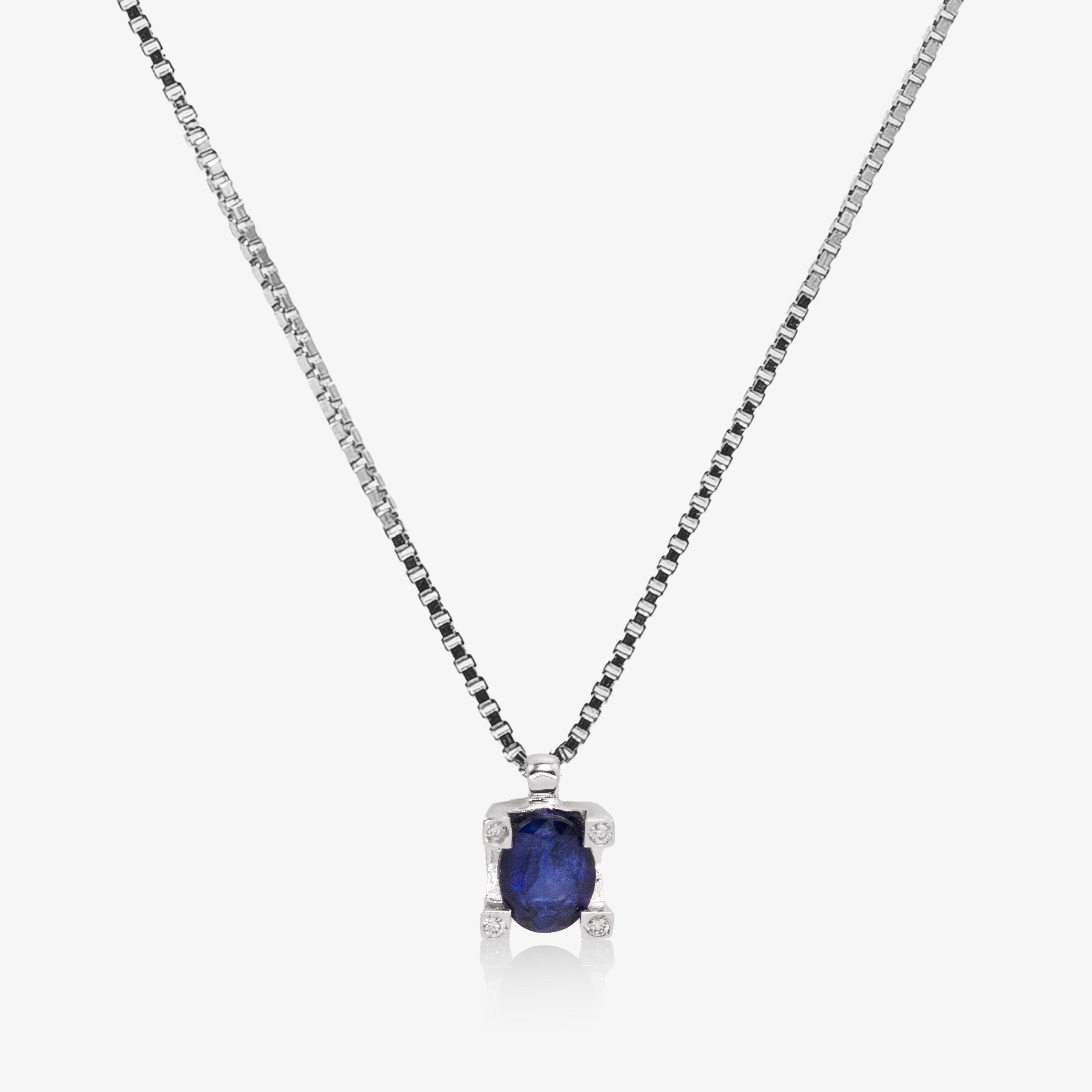 Colier aur alb 18k cu safir 0.40 ct si diamante 0.03 ct