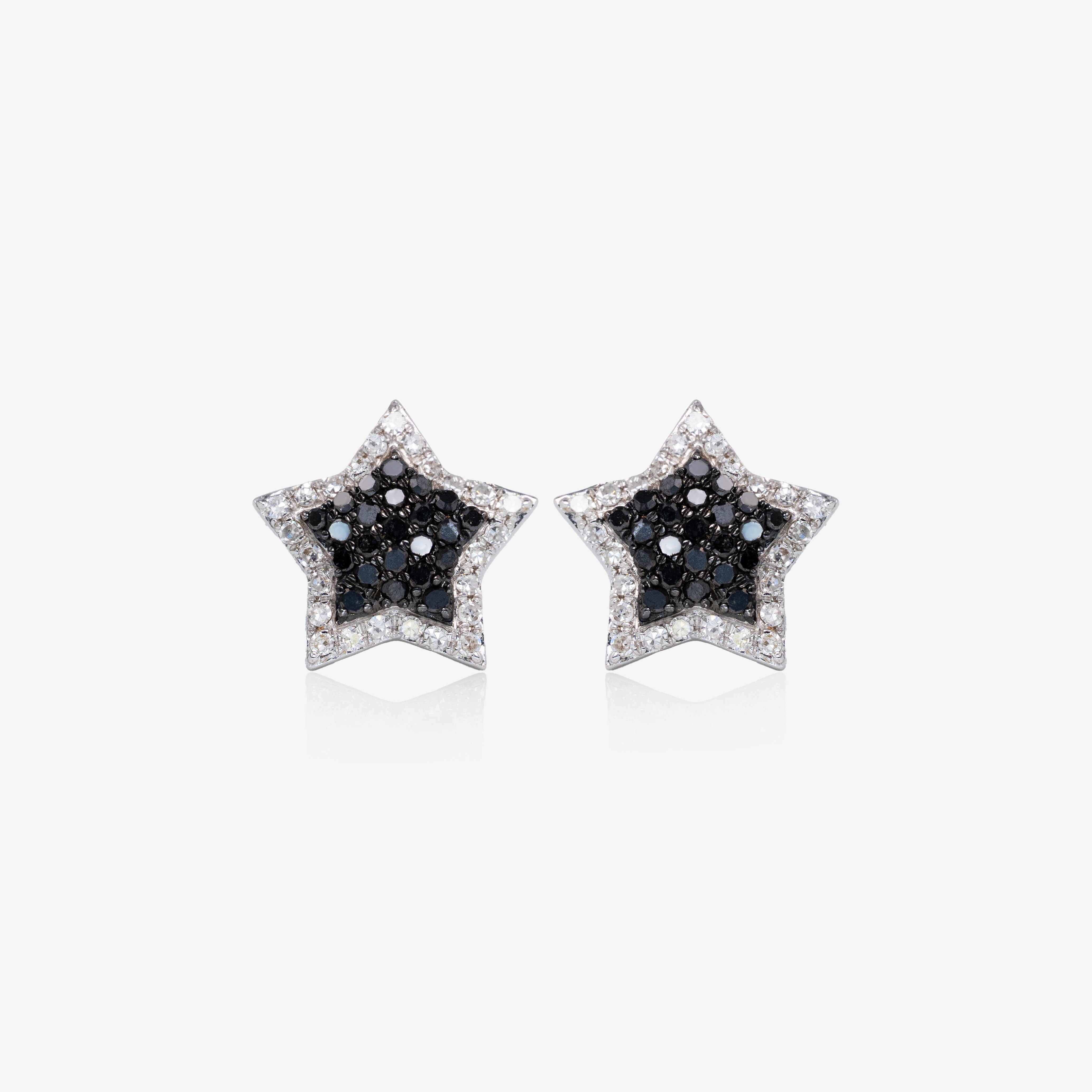 Cercei in forma de steluta din aur 18k cu diamante albe si negre
