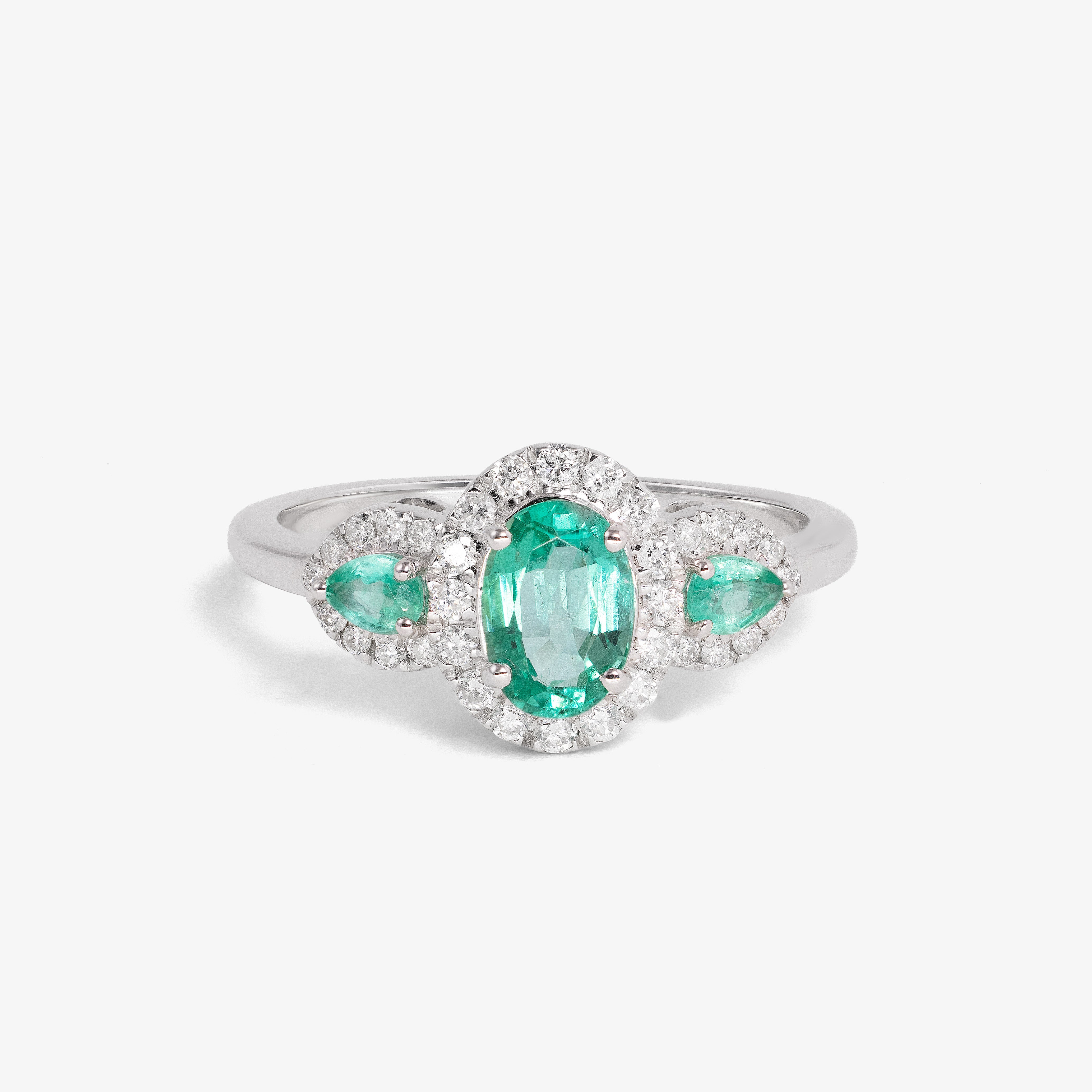 Inel aur 18k cu smaralde 0.80 ct si diamante 0.27 ct