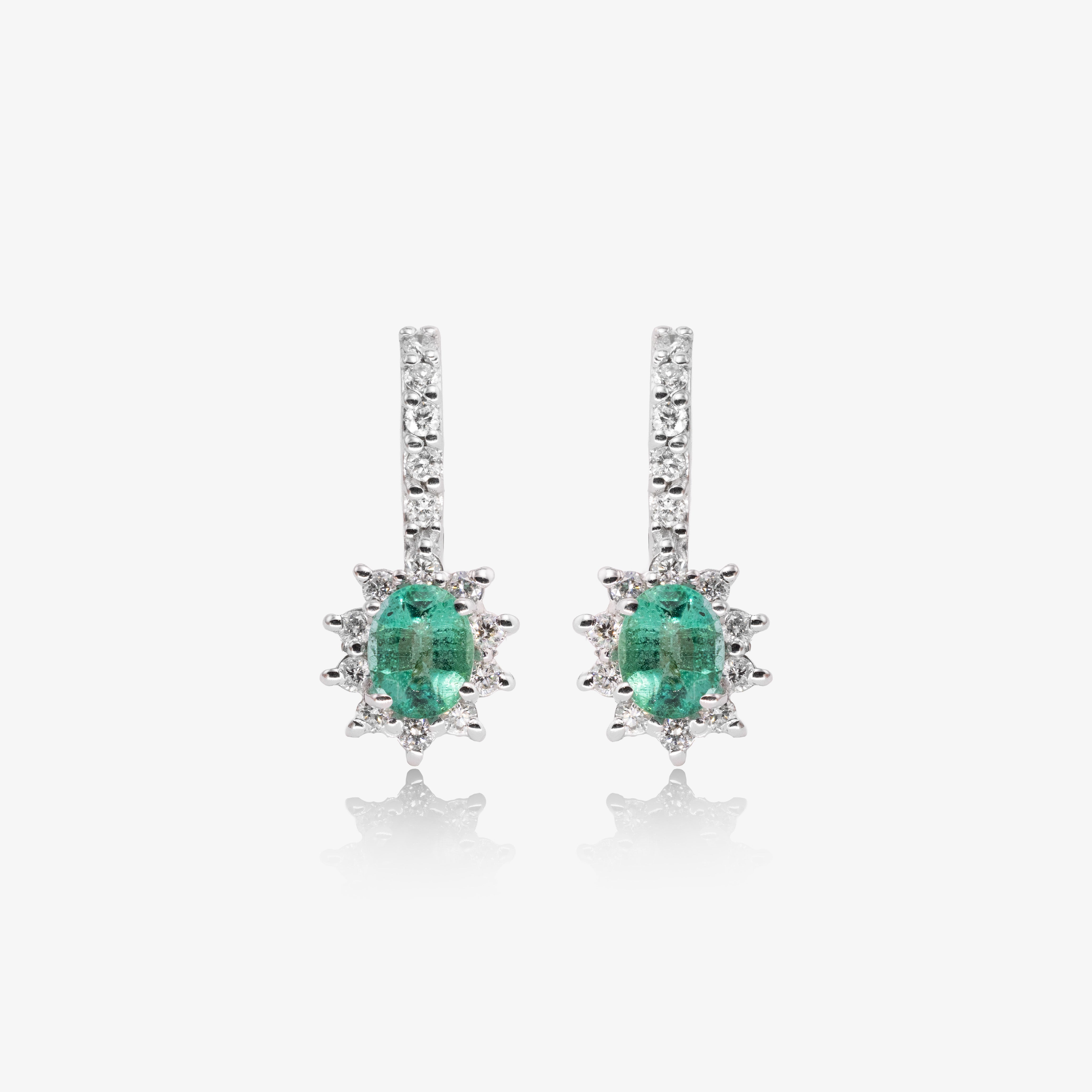 Cercei aur 18k cu smaralde 0.71 ct si diamante