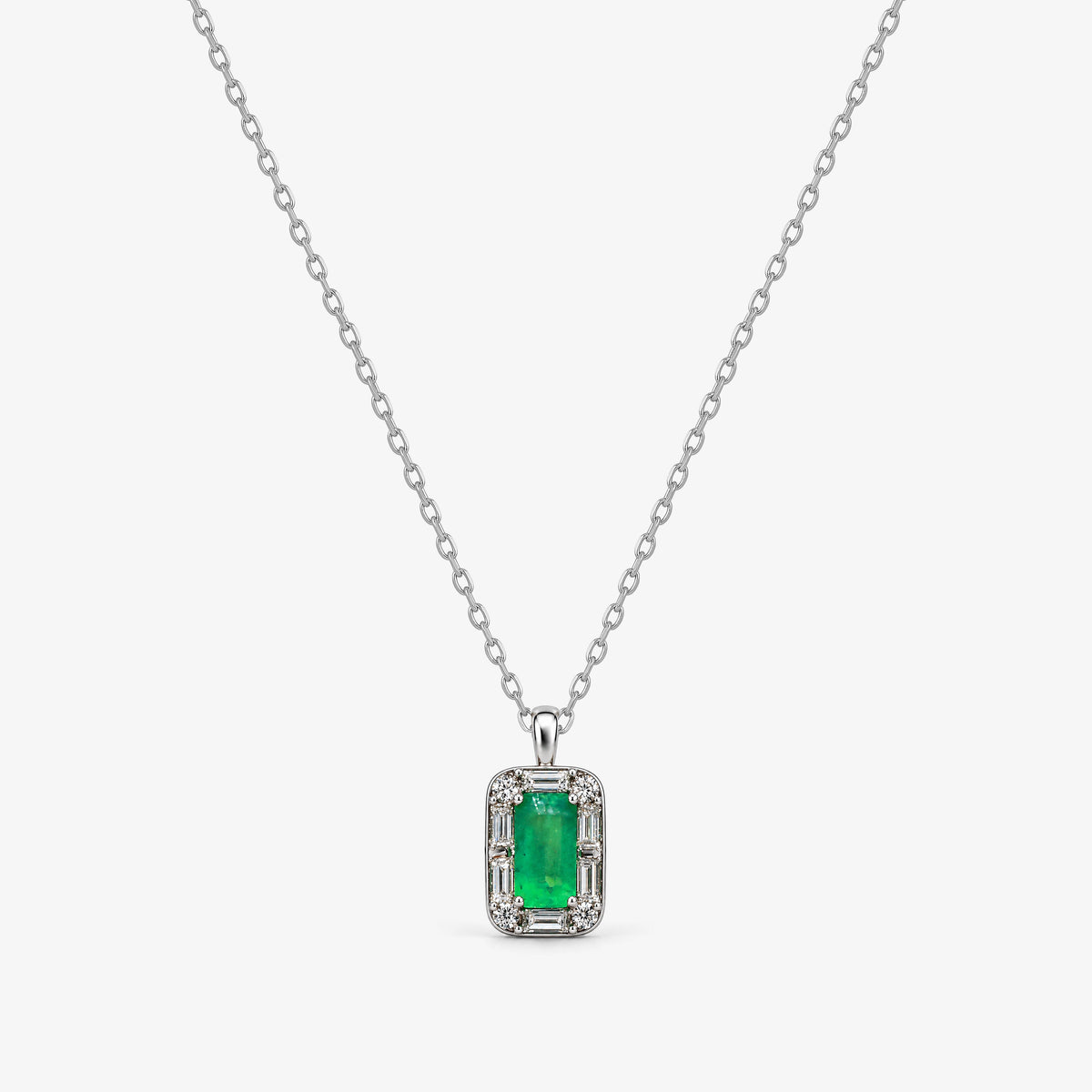 Colier din aur alb 18K cu smarald și diamante